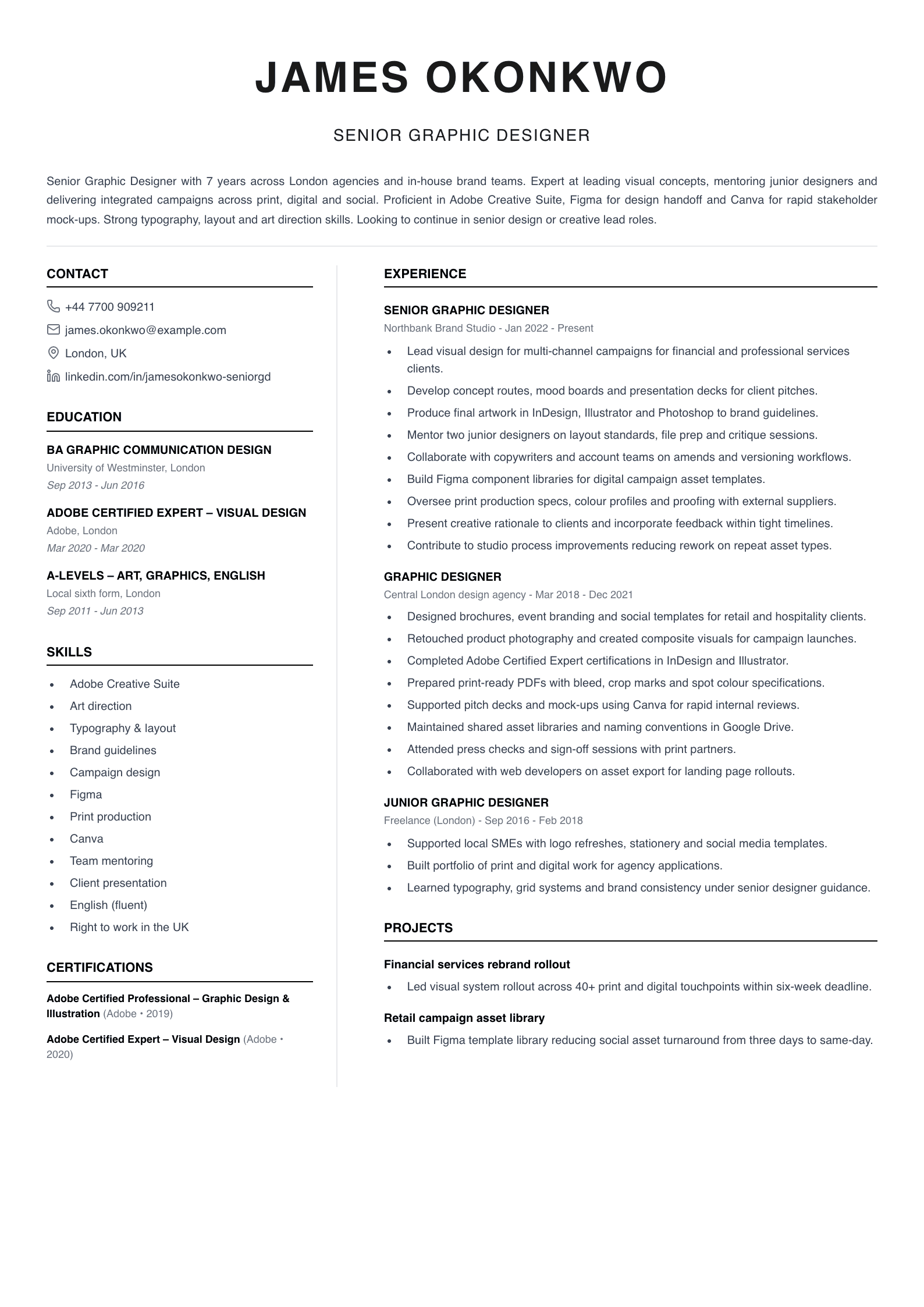 senior graphic designer cv template