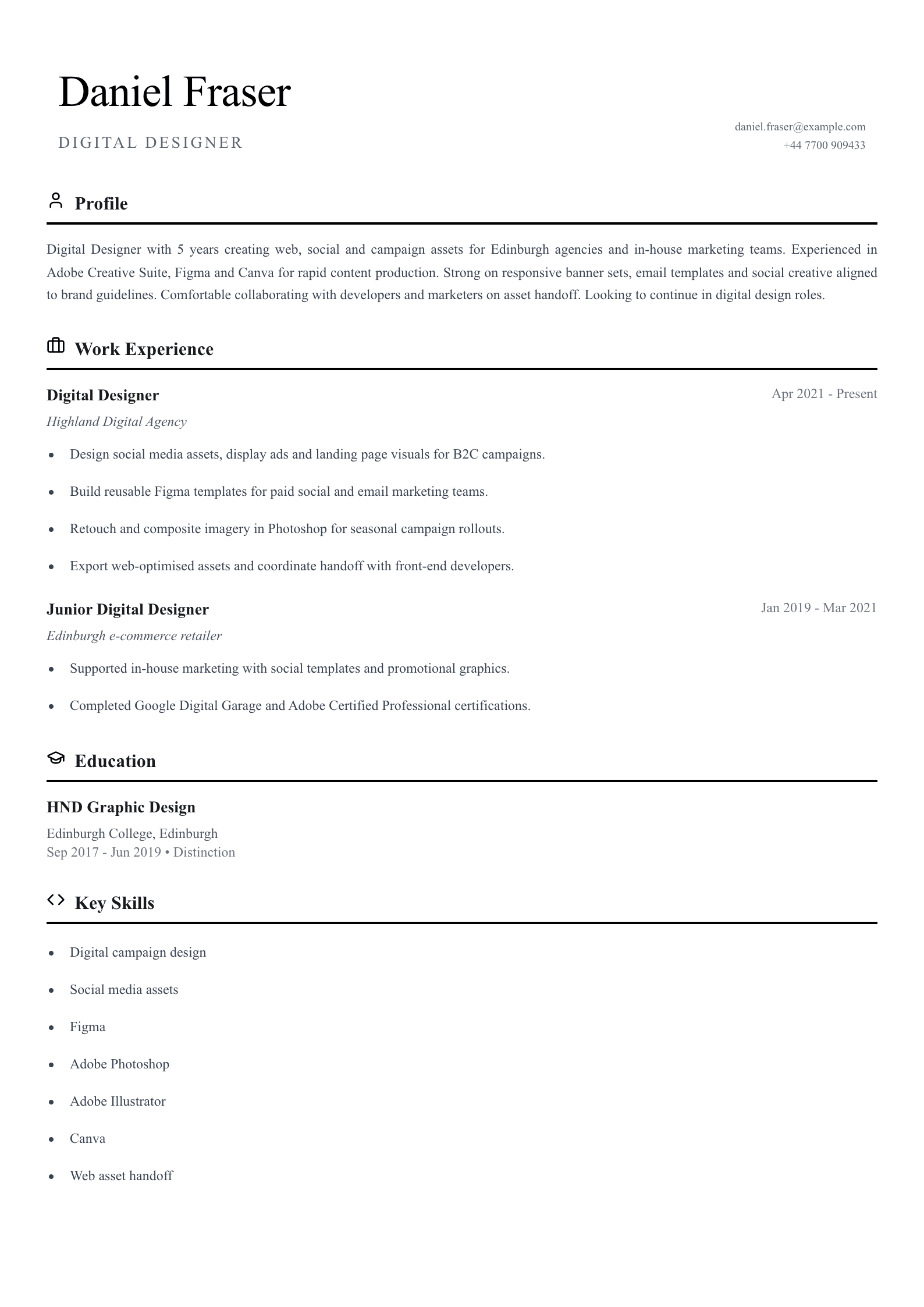 digital designer cv template