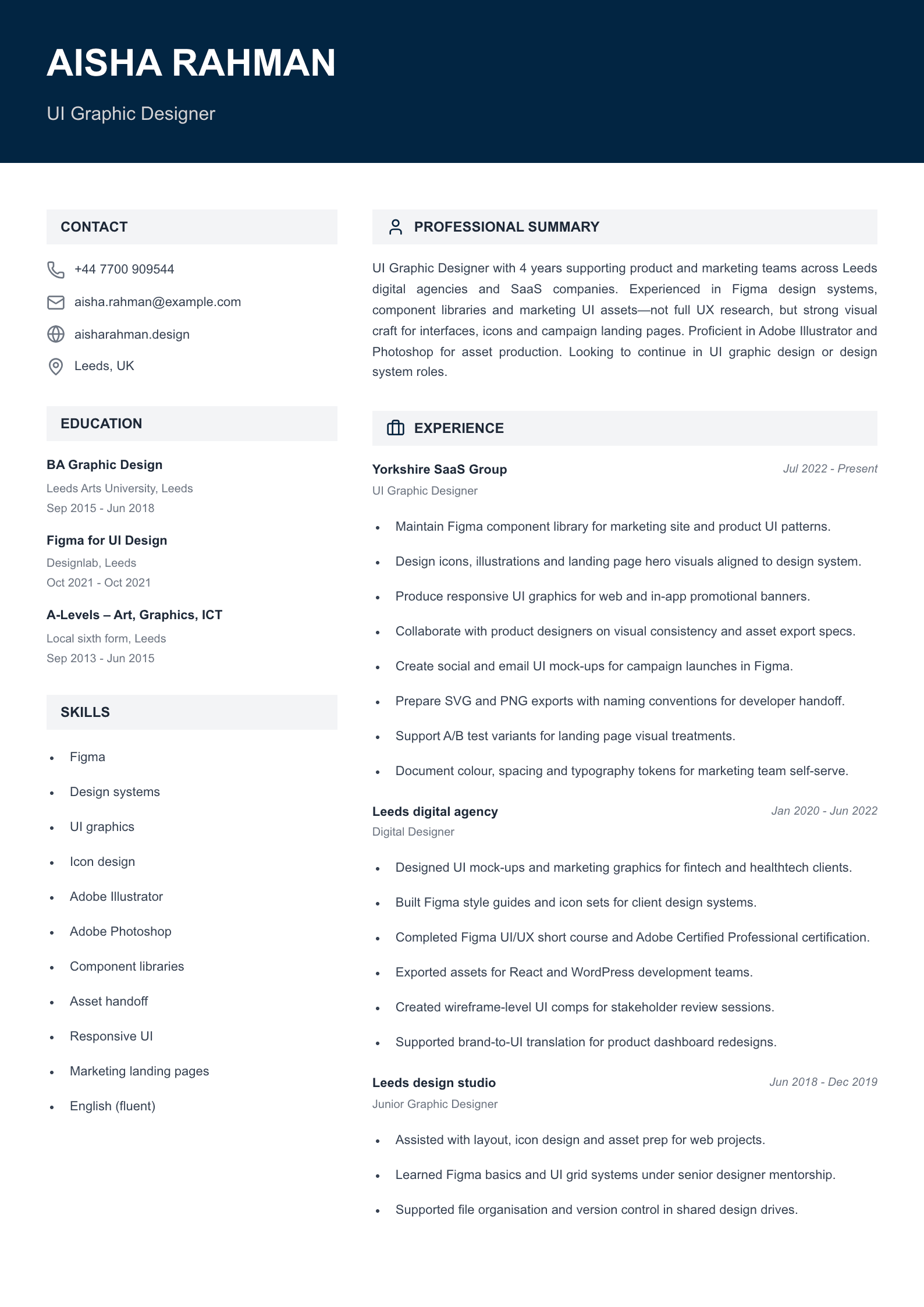 UI graphic designer CV template