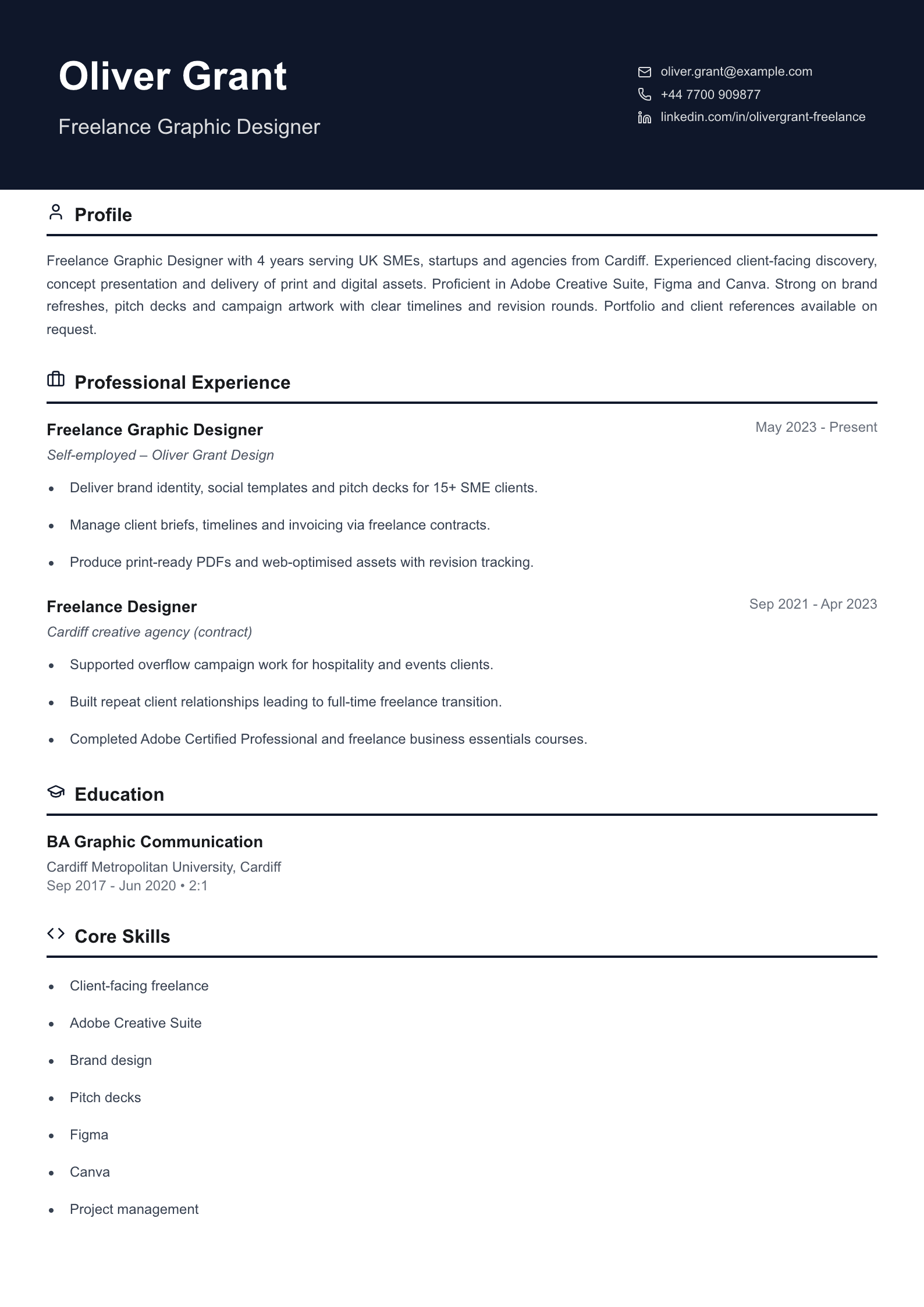 freelance graphic designer cv template