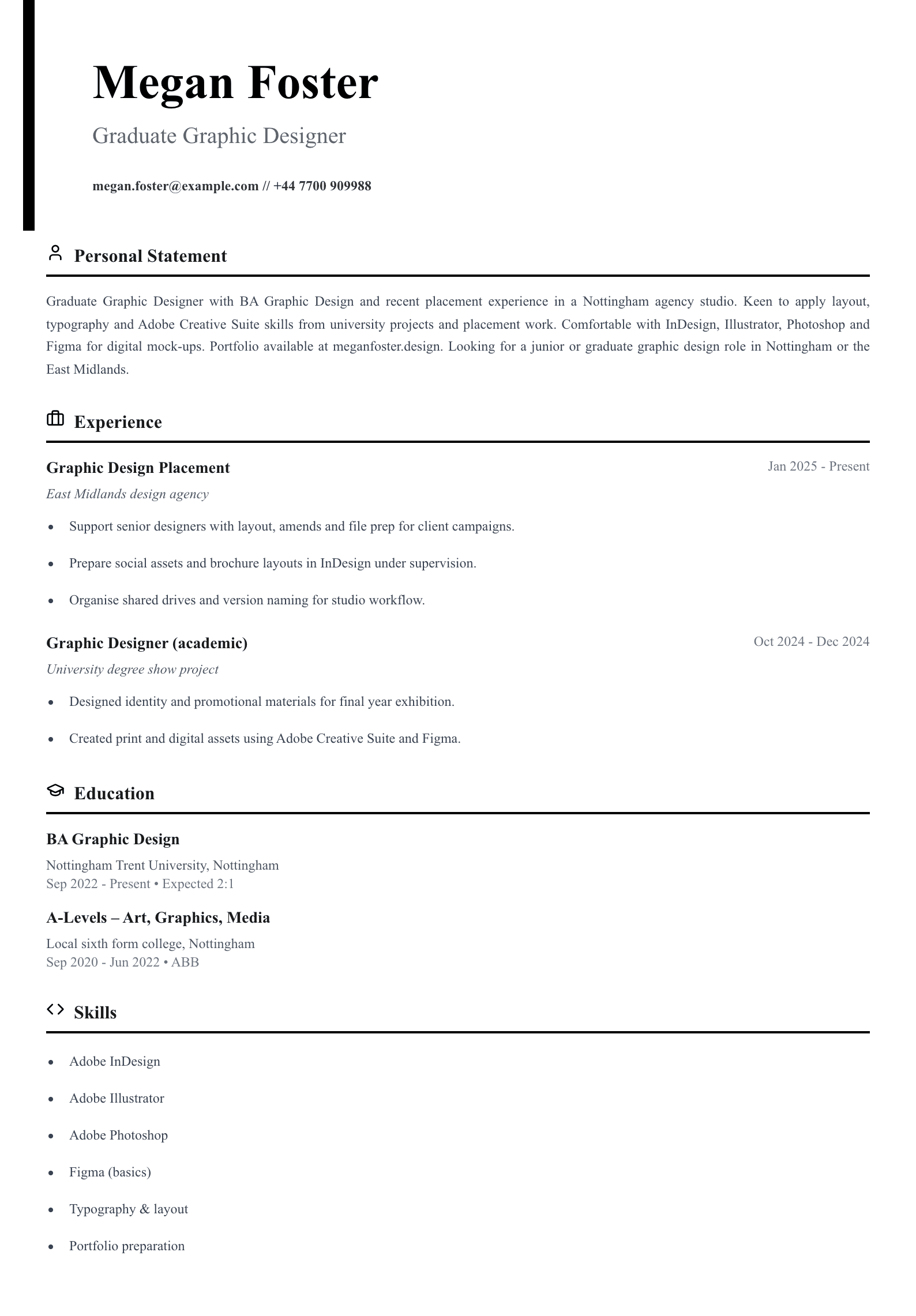 graduate graphic designer cv template