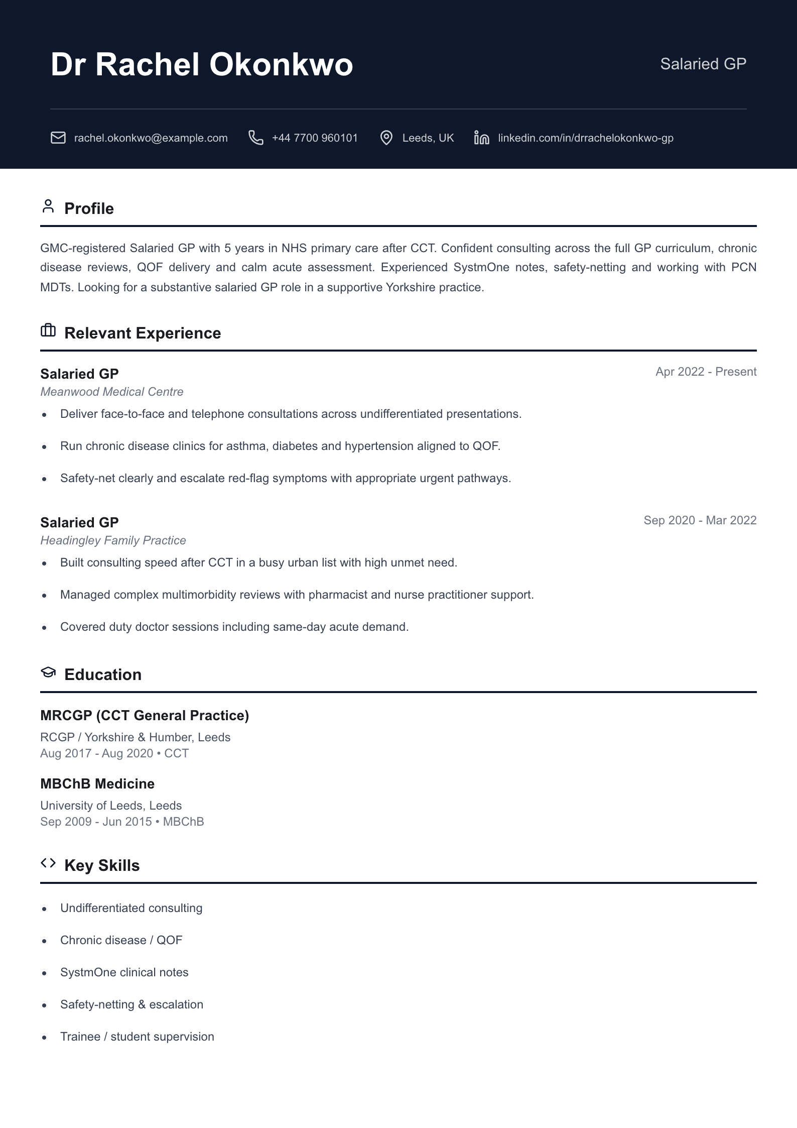 Salaried GP CV template