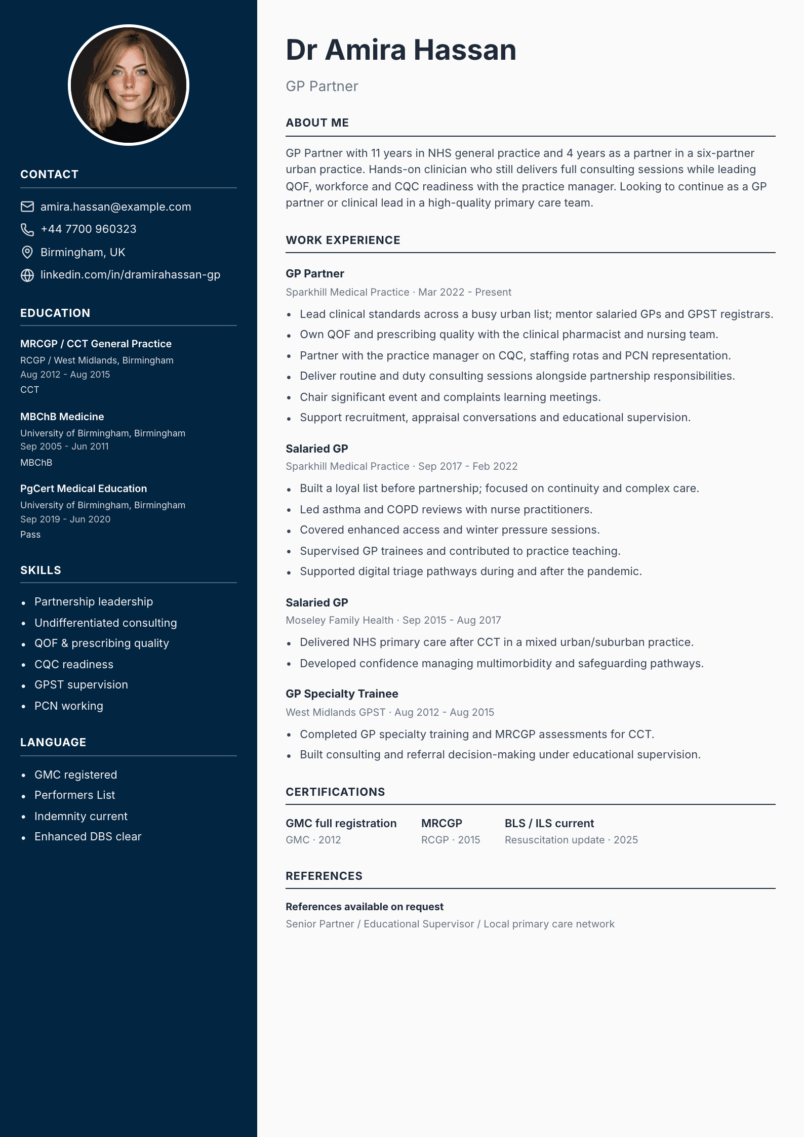 GP Partner CV template