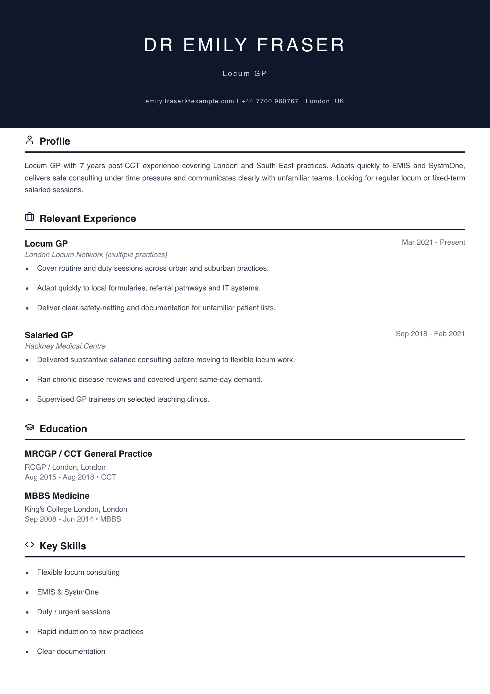 locum GP CV template