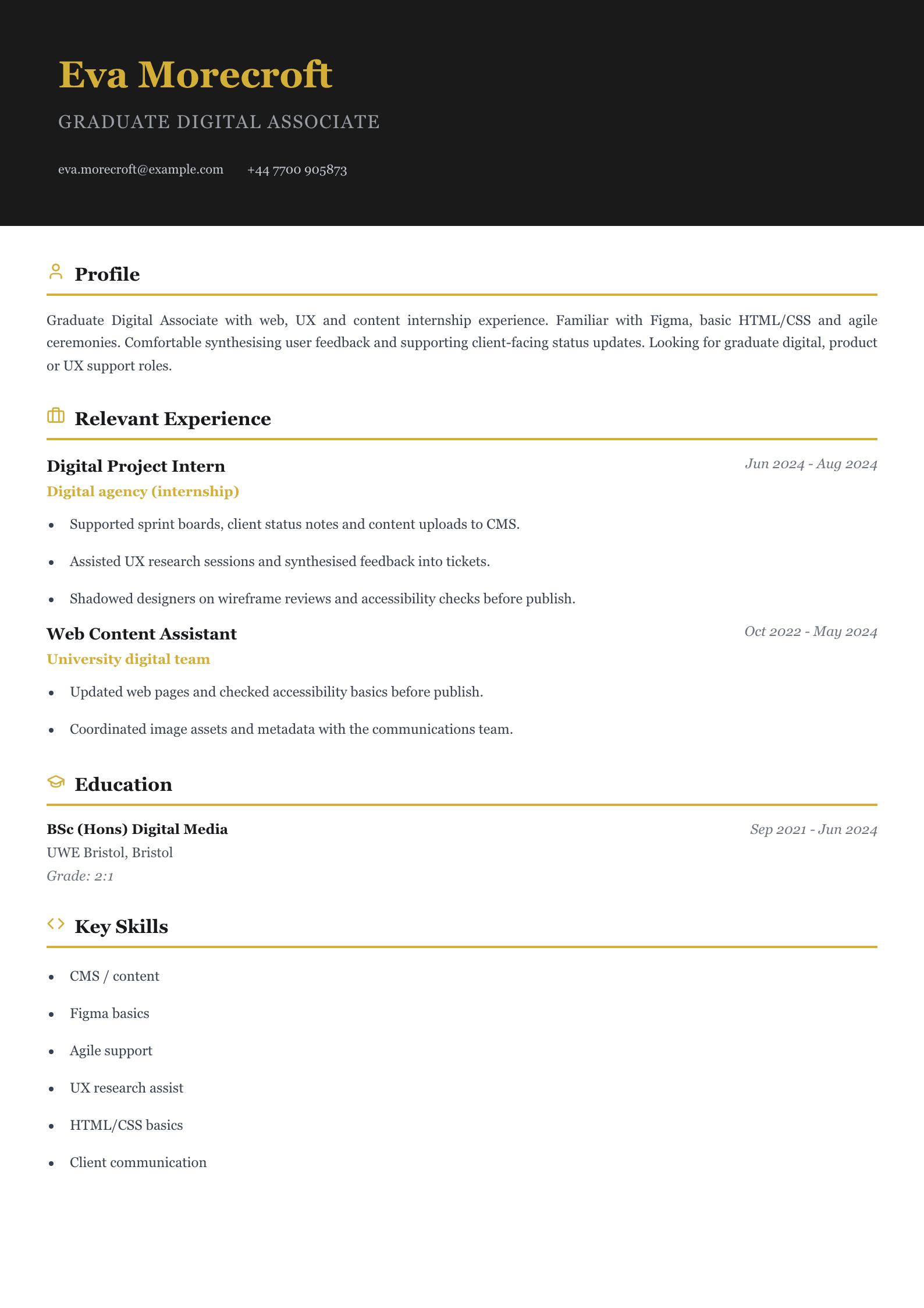 graduate digital cv template