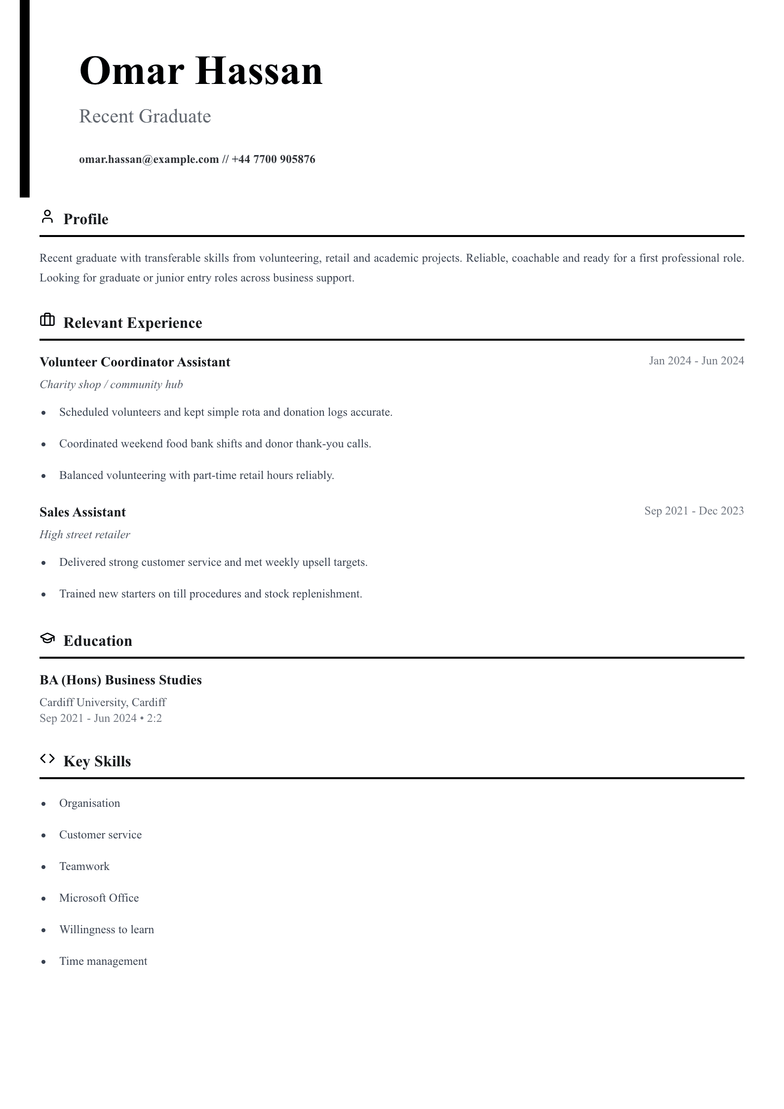 recent graduate cv template