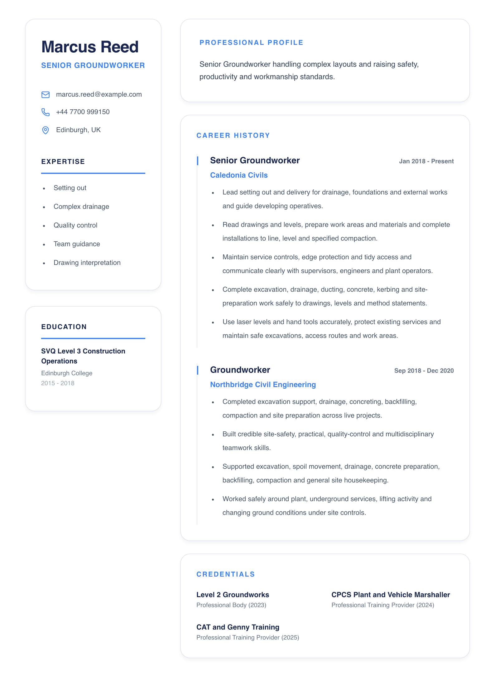 Senior Groundworker CV template
