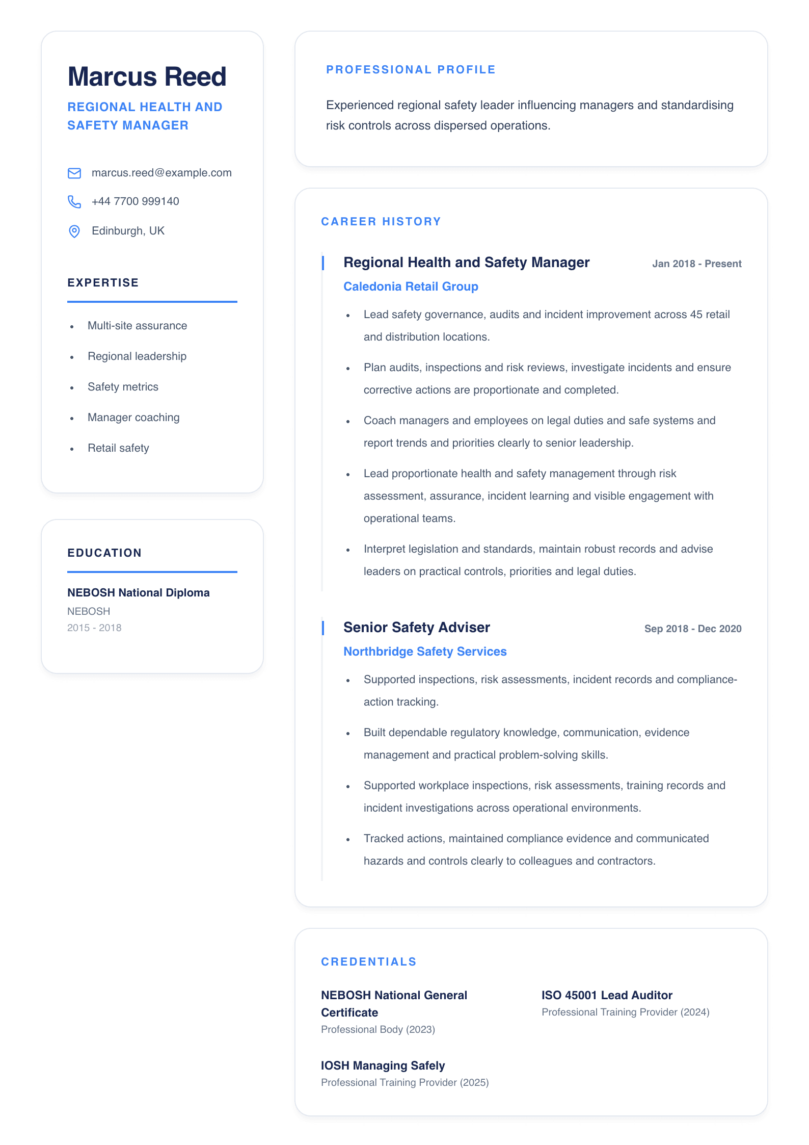 Regional Health and Safety Manager CV template