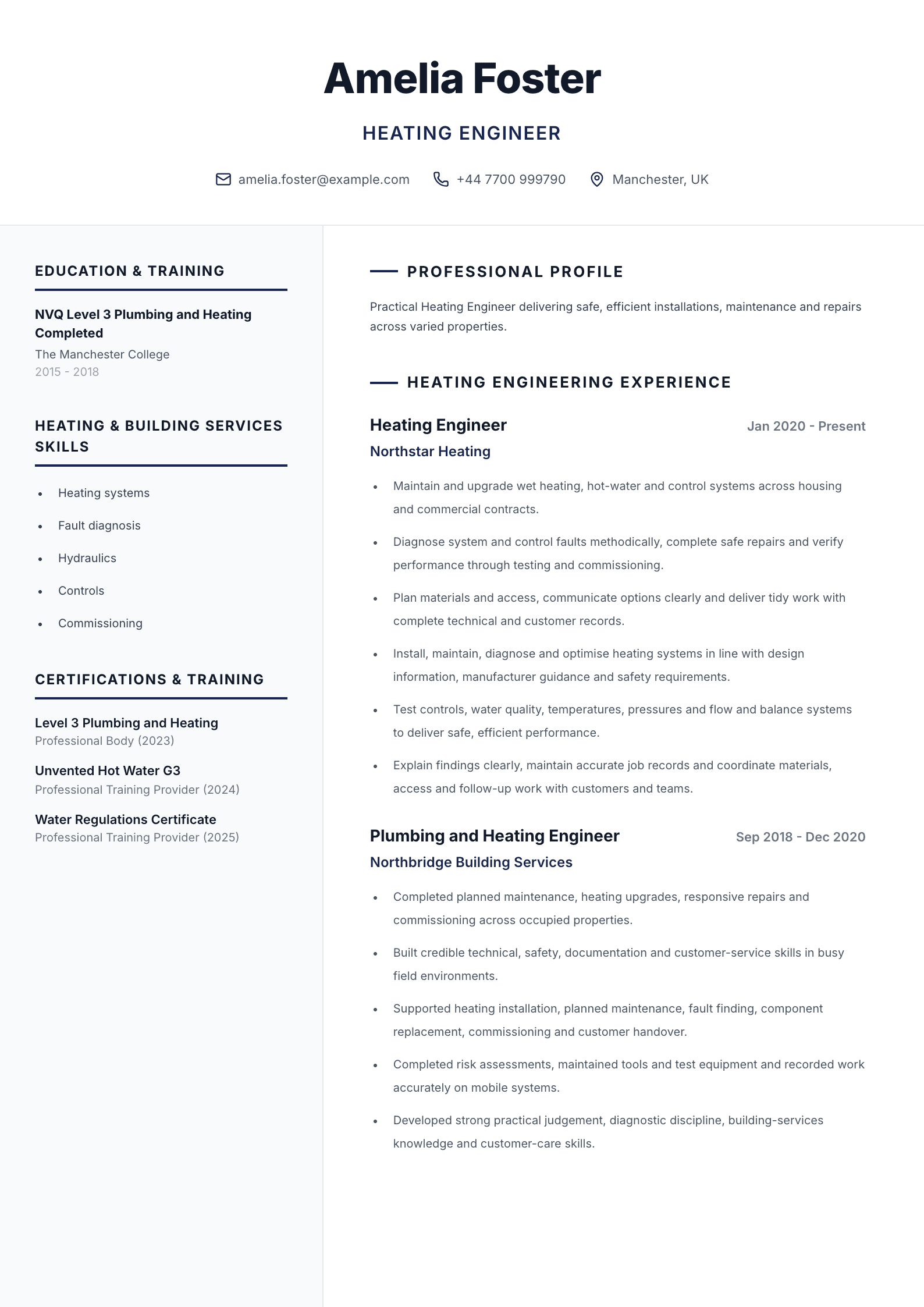 Heating engineer CV