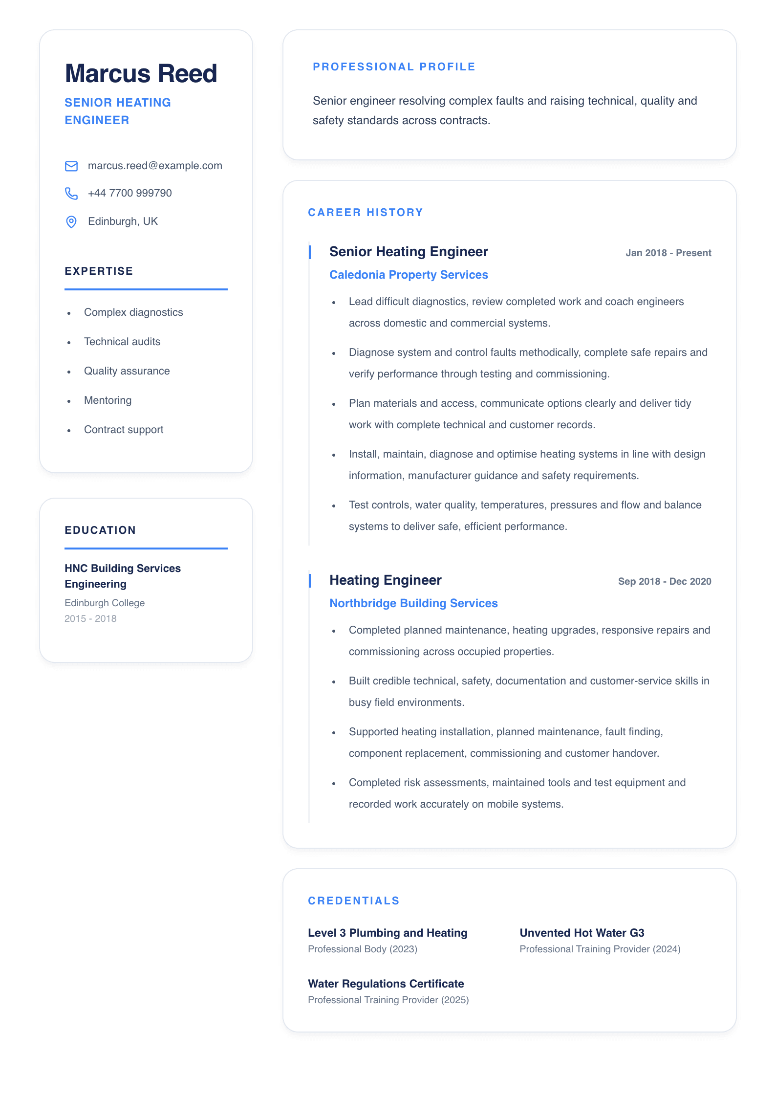 Senior Heating Engineer CV template