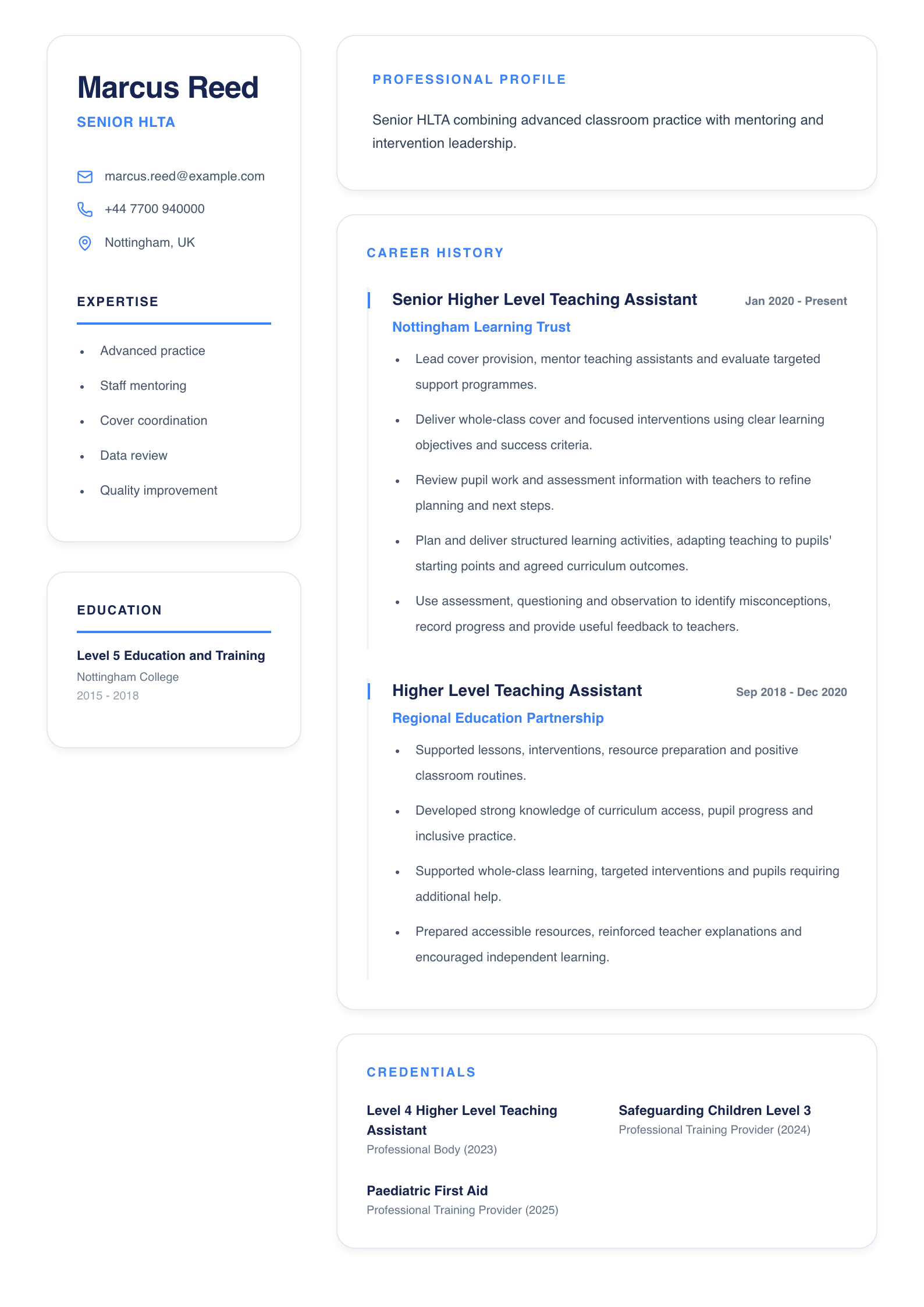 Senior HLTA CV template