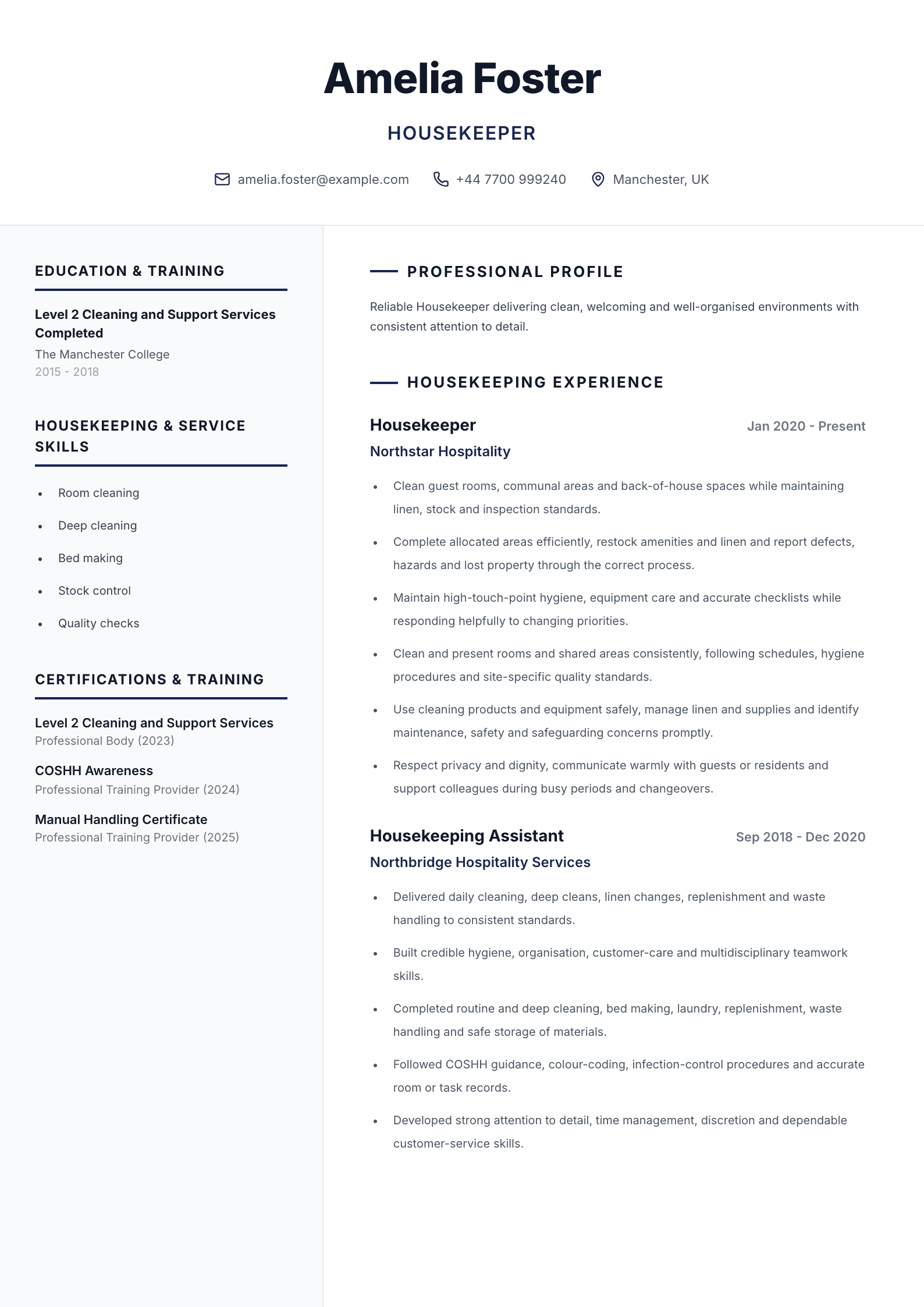 Housekeeper CV