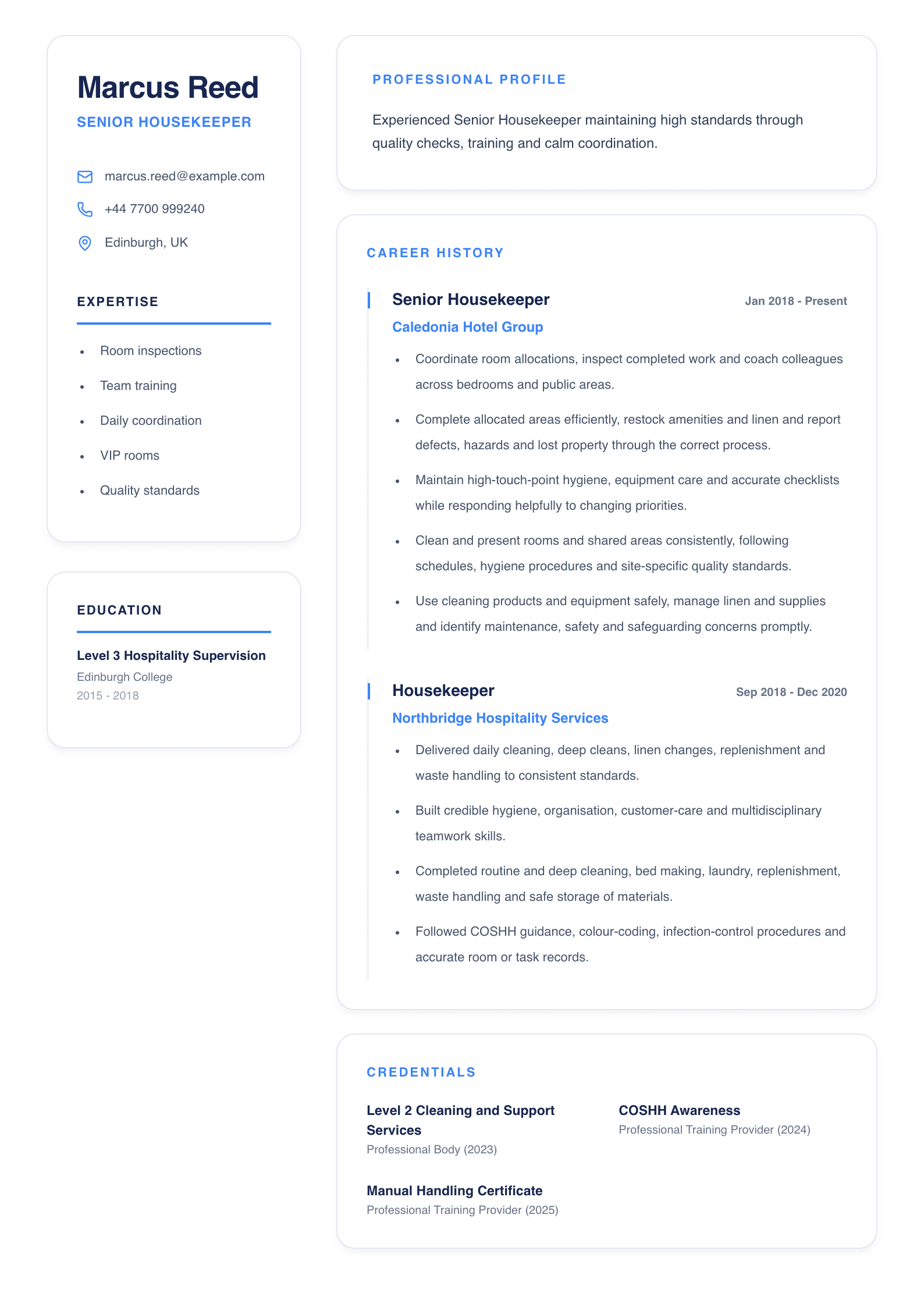 Senior Housekeeper CV template