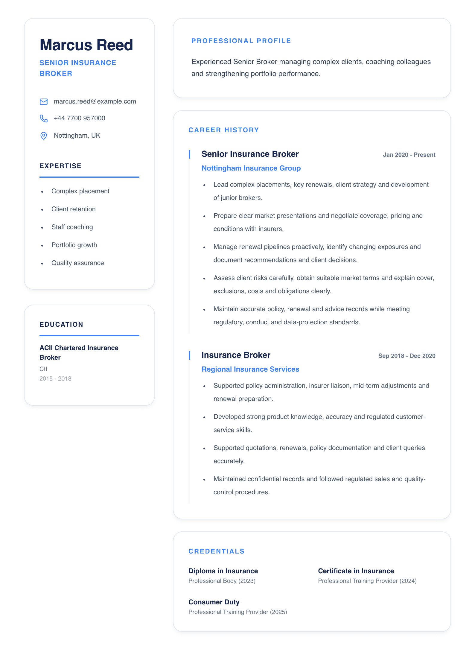 Senior Insurance Broker CV template