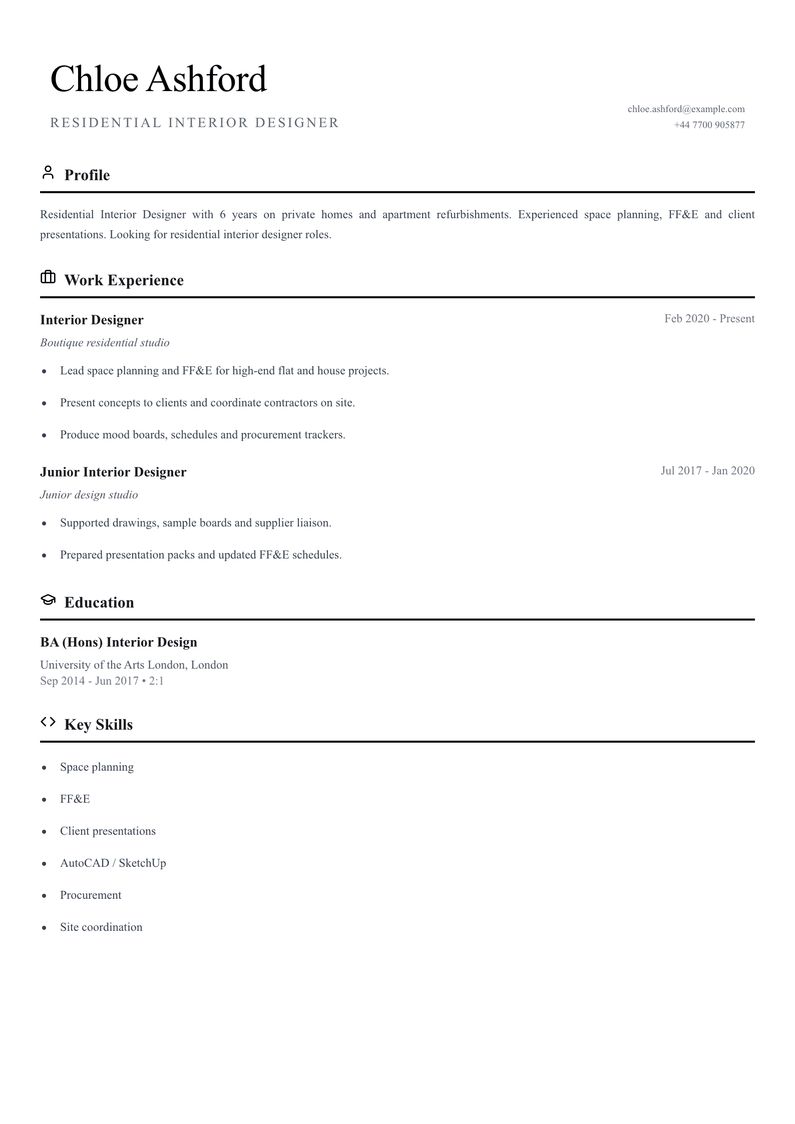 residential interior designer cv template