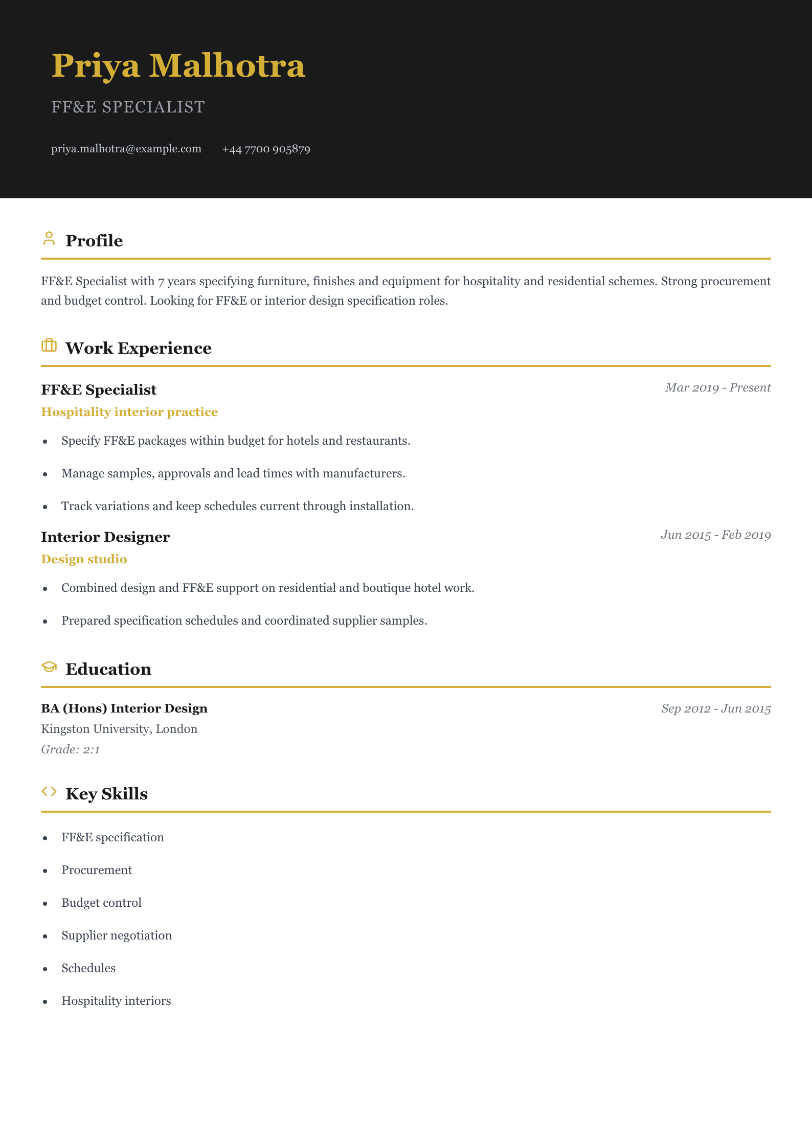 ffe specialist cv template
