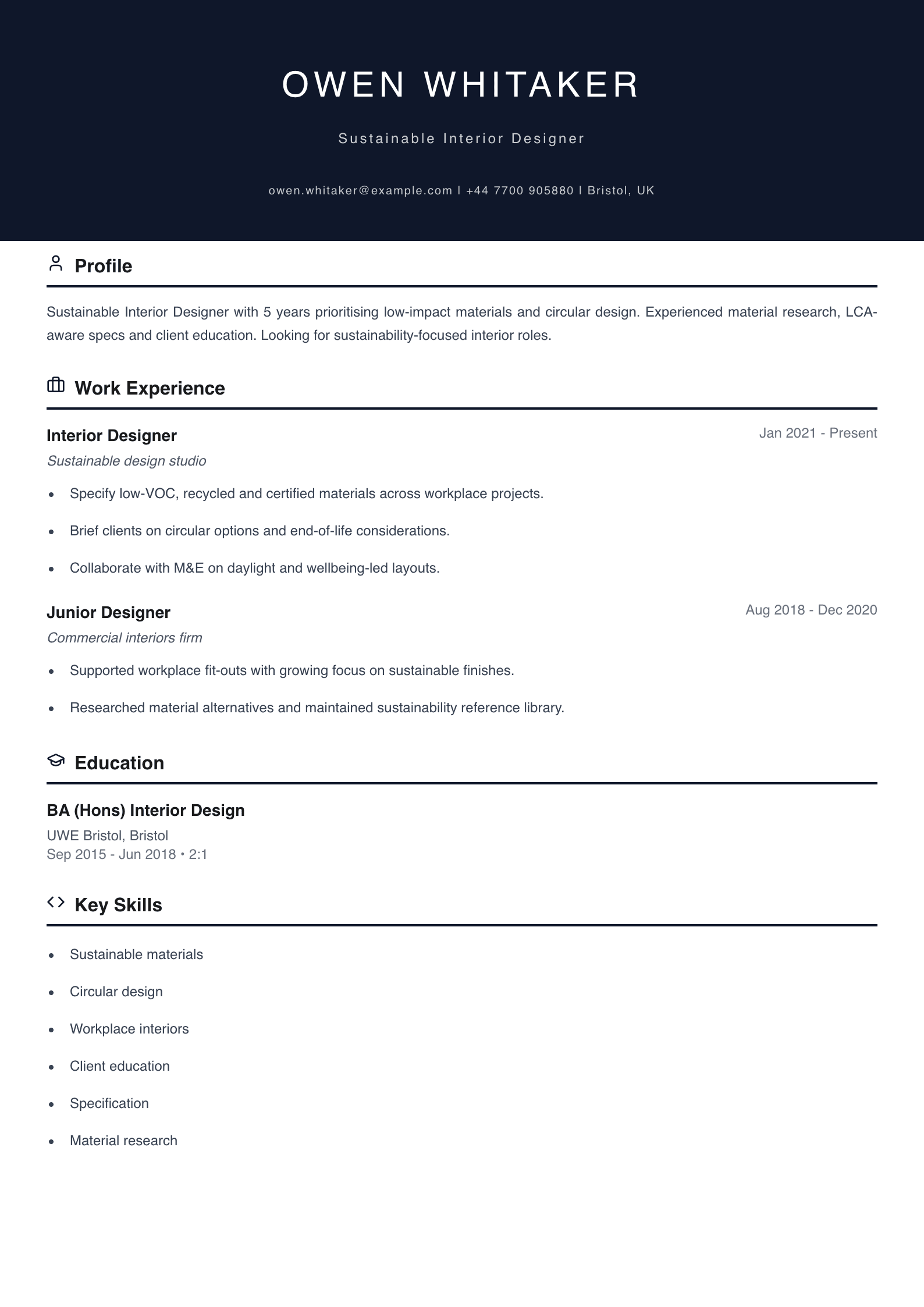 sustainable interior designer cv template