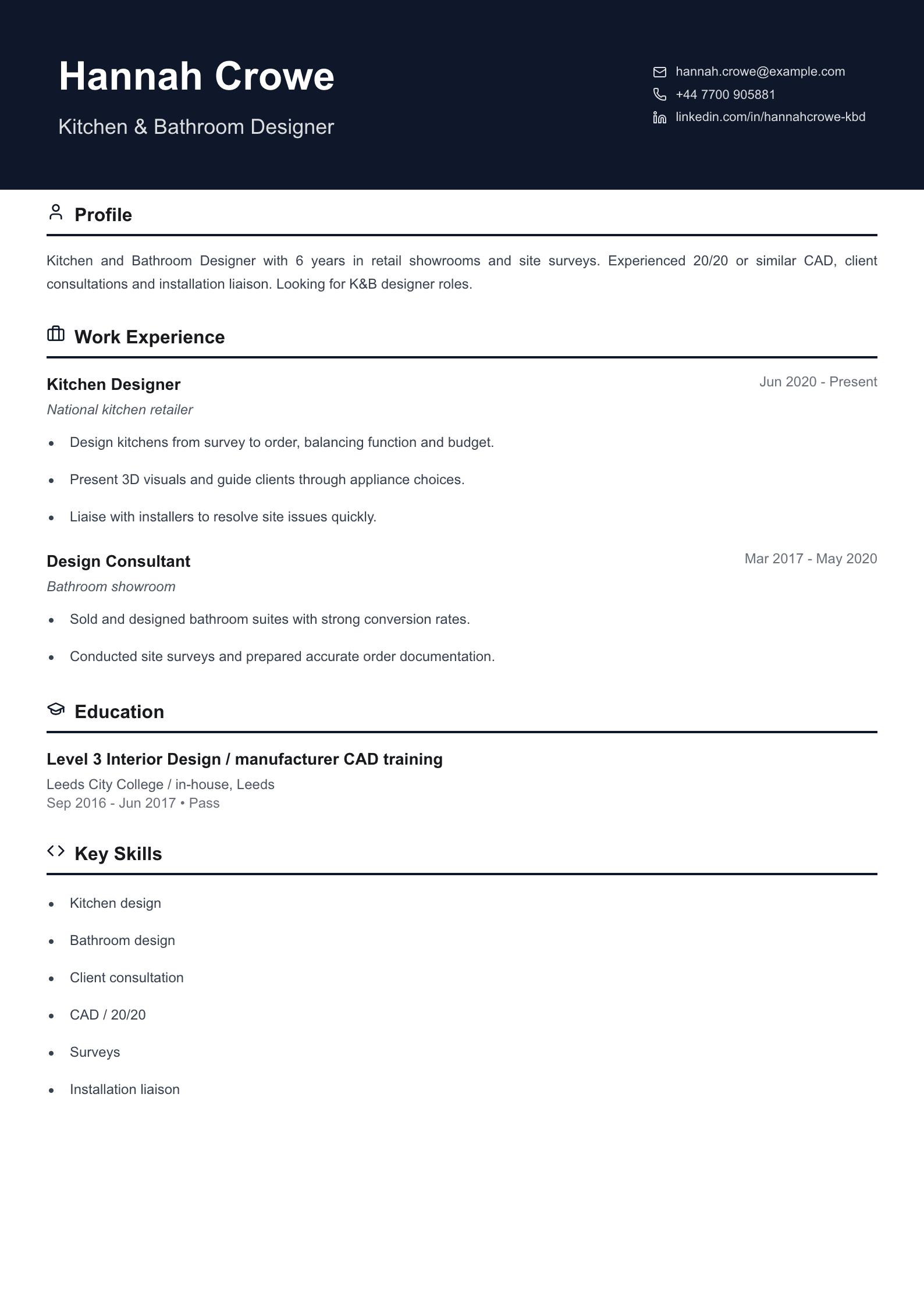 kitchen bathroom designer cv template
