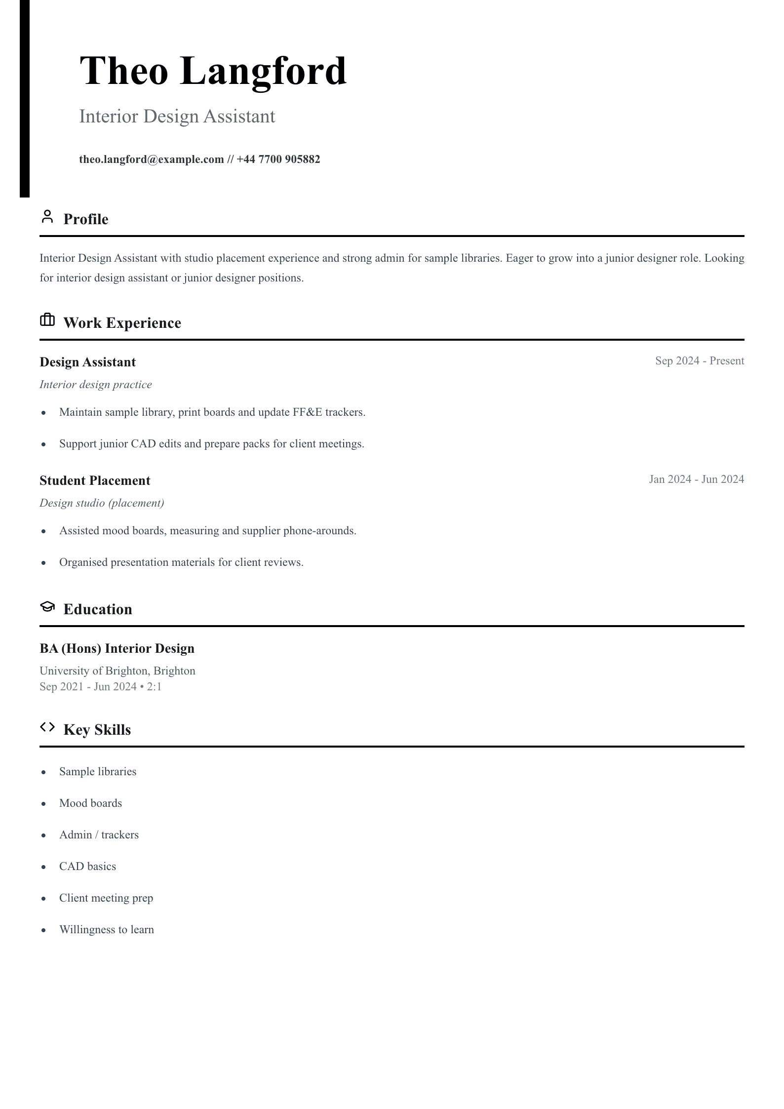 interior design assistant cv template