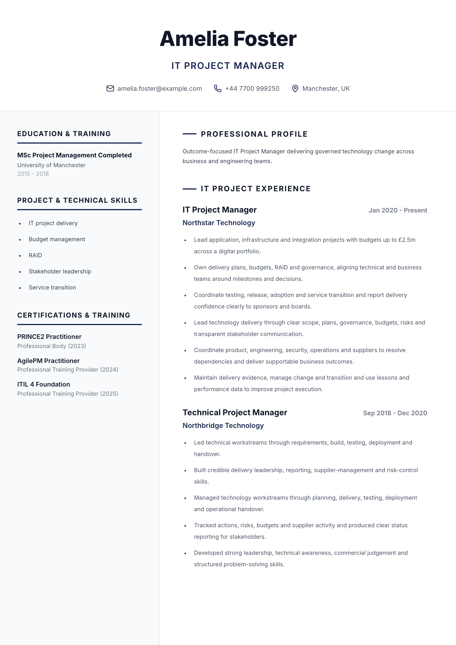 IT project manager CV