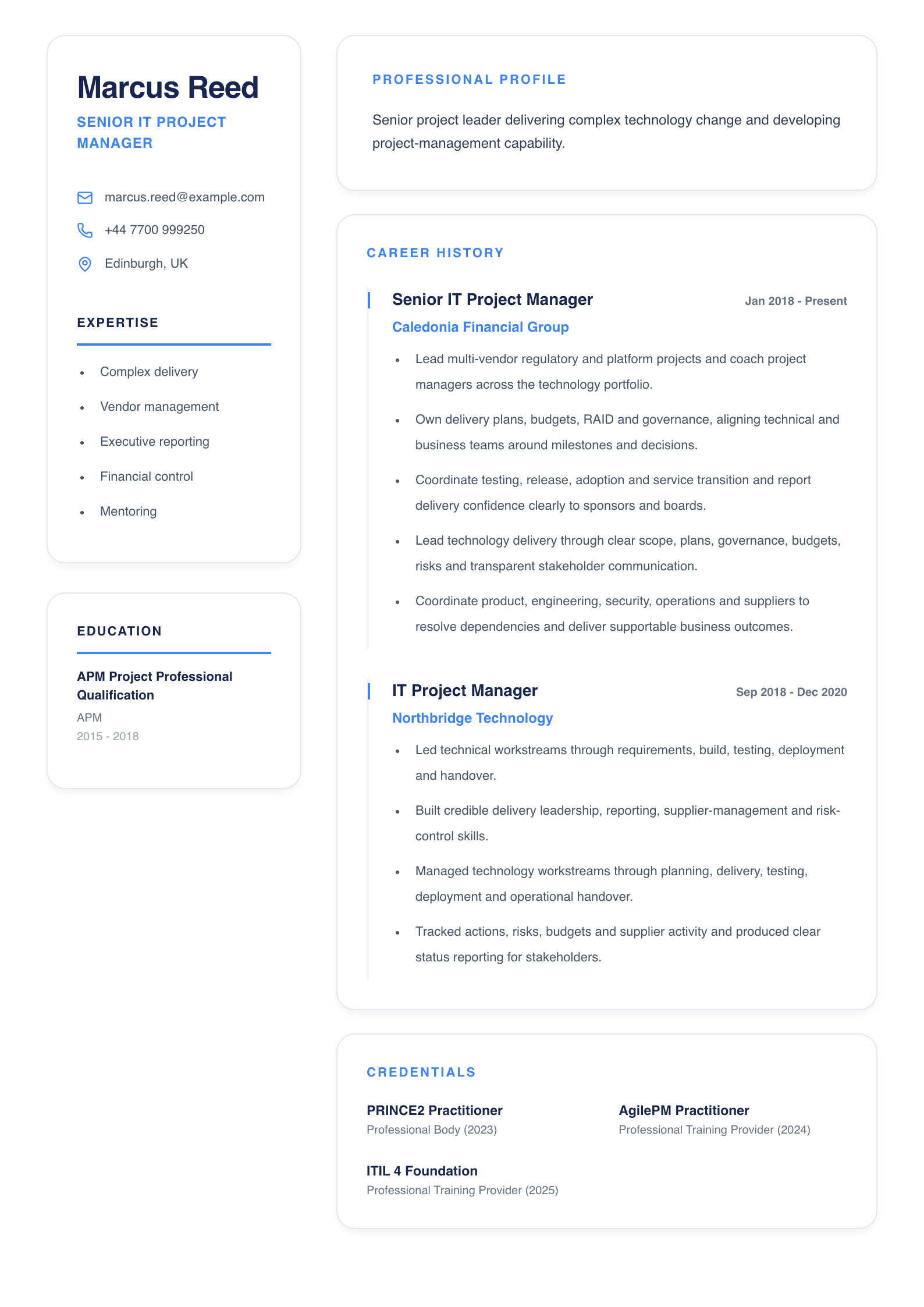 Senior IT Project Manager CV template