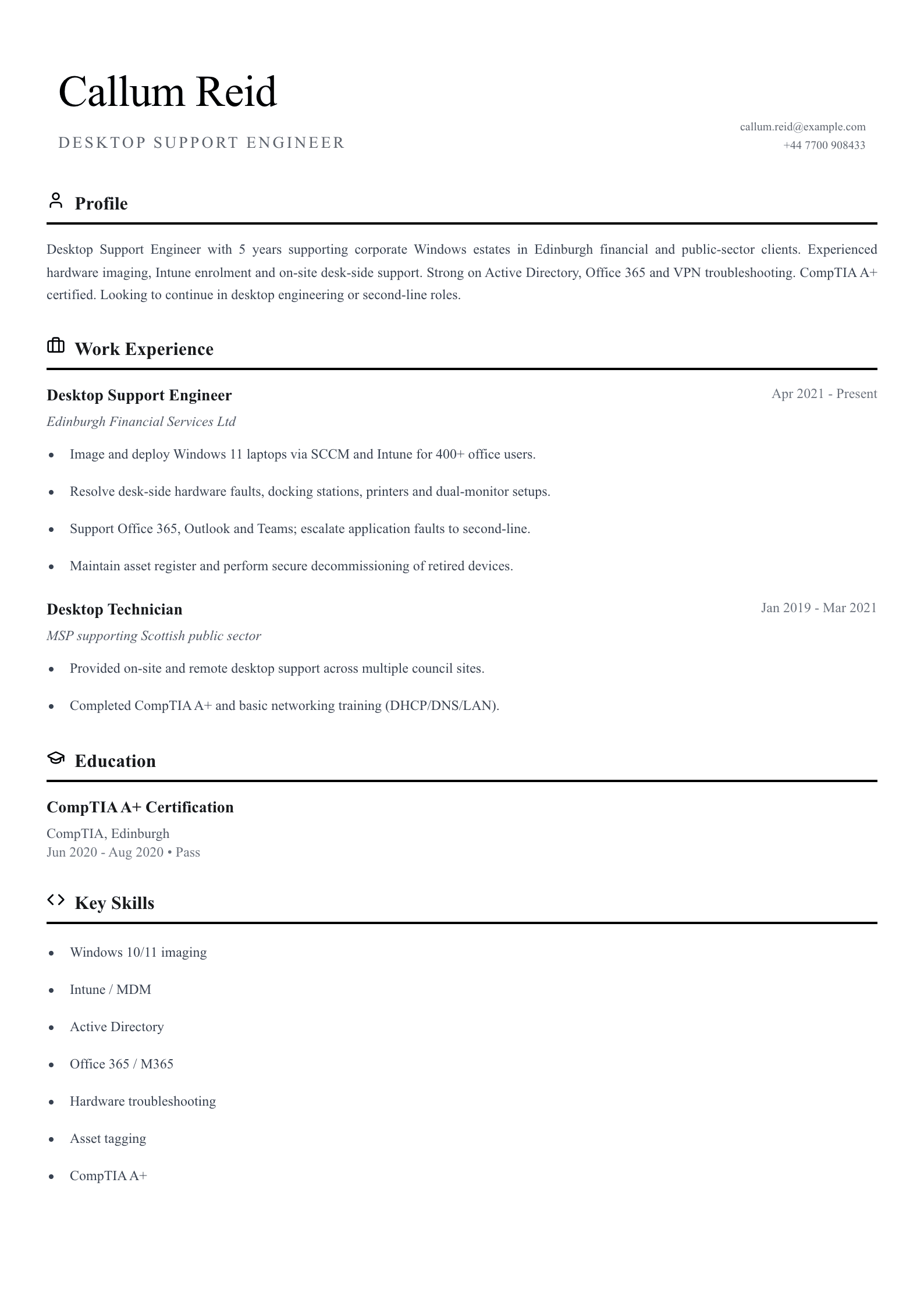 desktop support engineer cv template