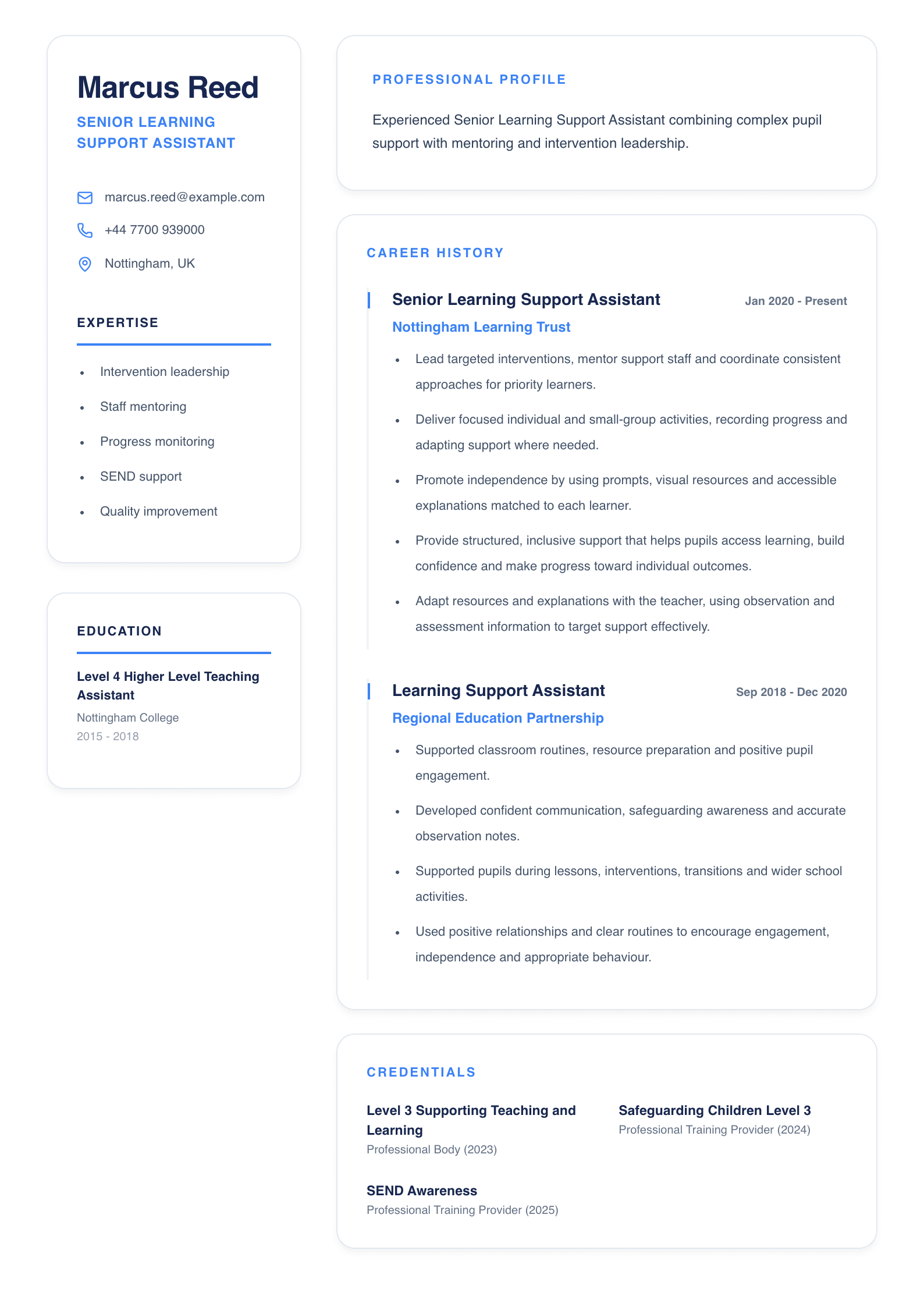 Senior Learning Support Assistant CV template