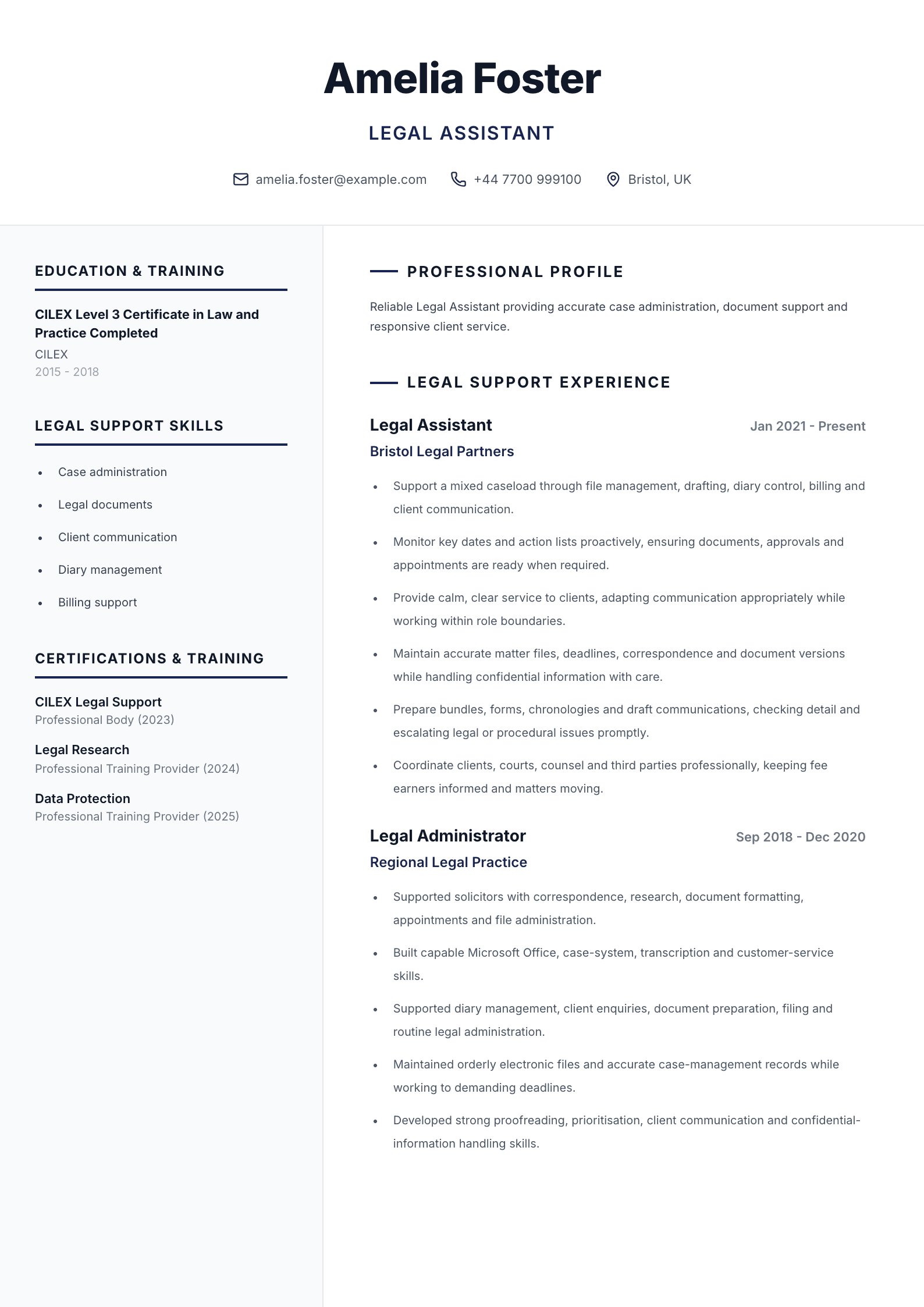 Legal assistant CV