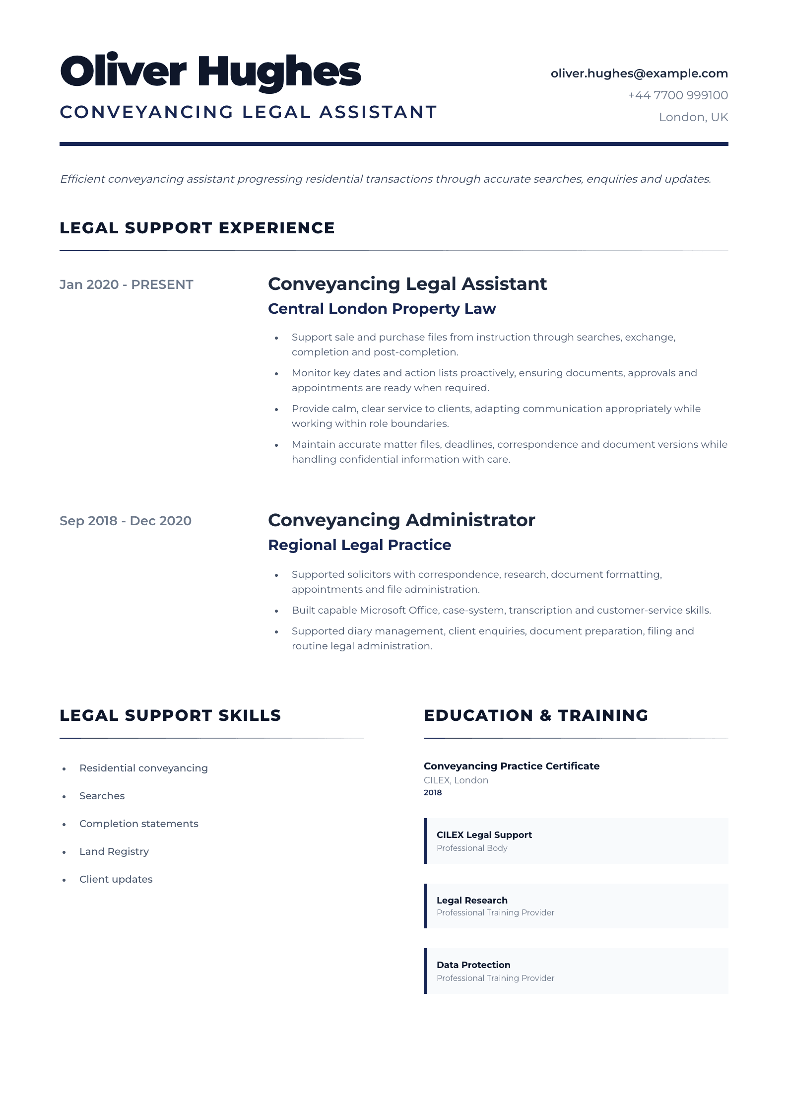 Conveyancing Legal Assistant CV template