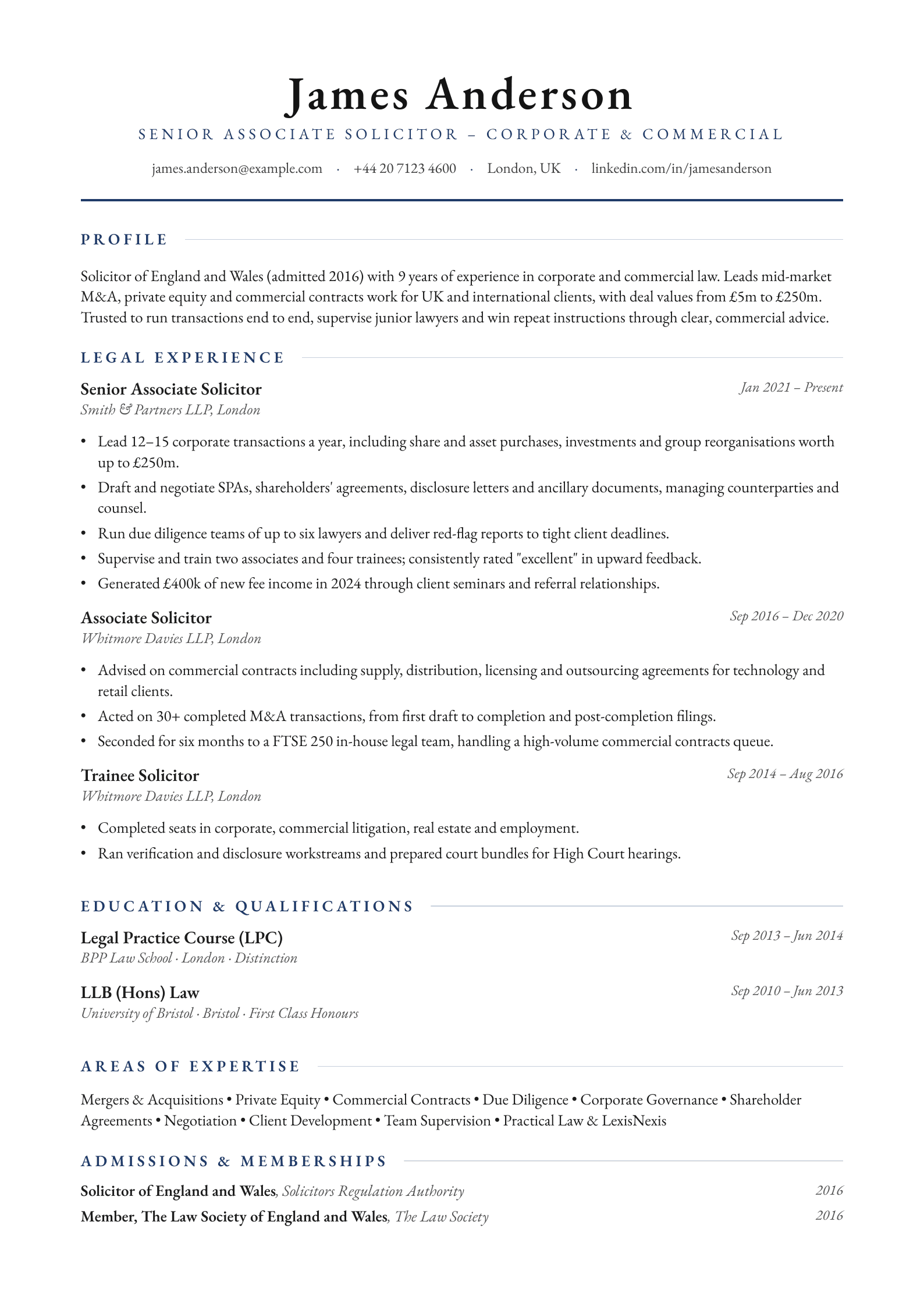Classic Legal CV template