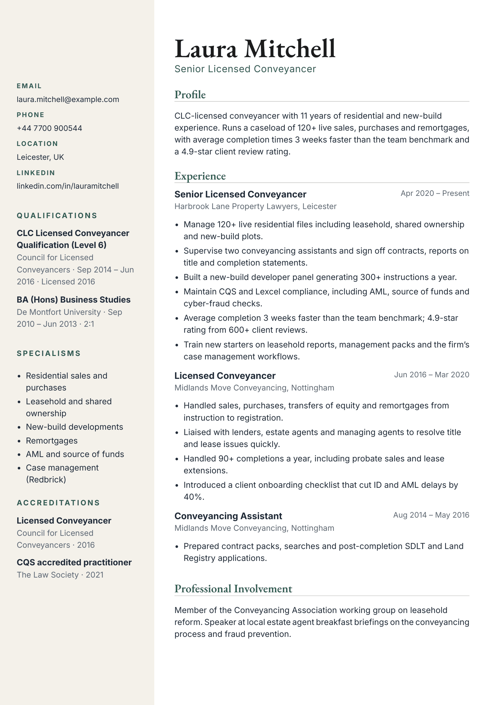 free legal cv template conveyancer