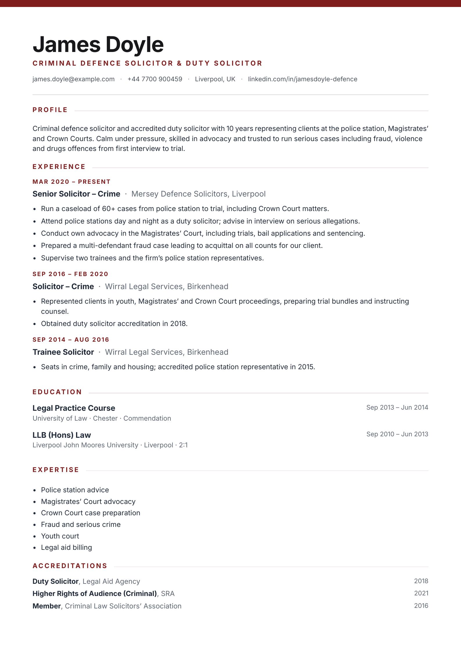 free legal cv template criminal defence solicitor