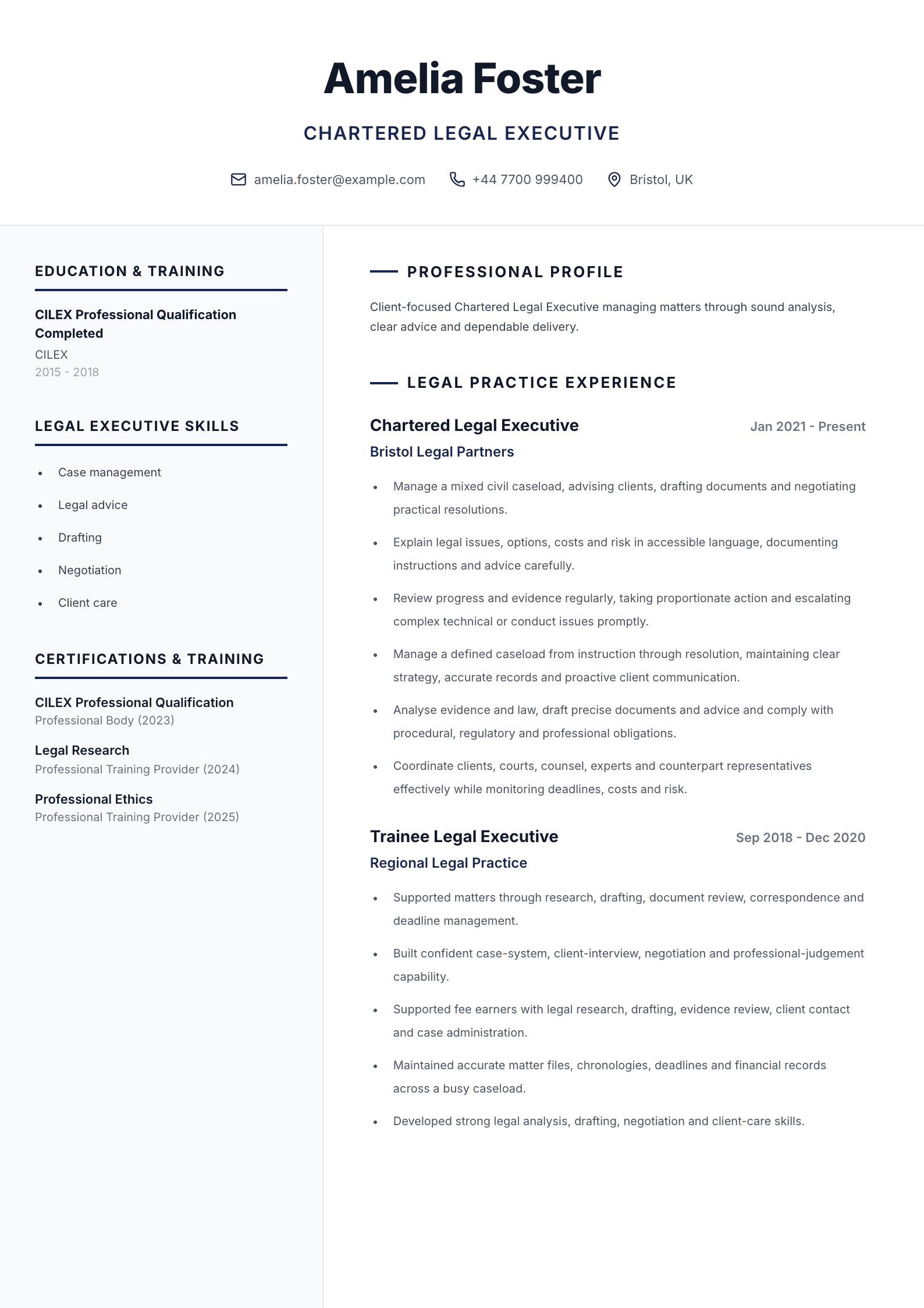 Legal executive CV