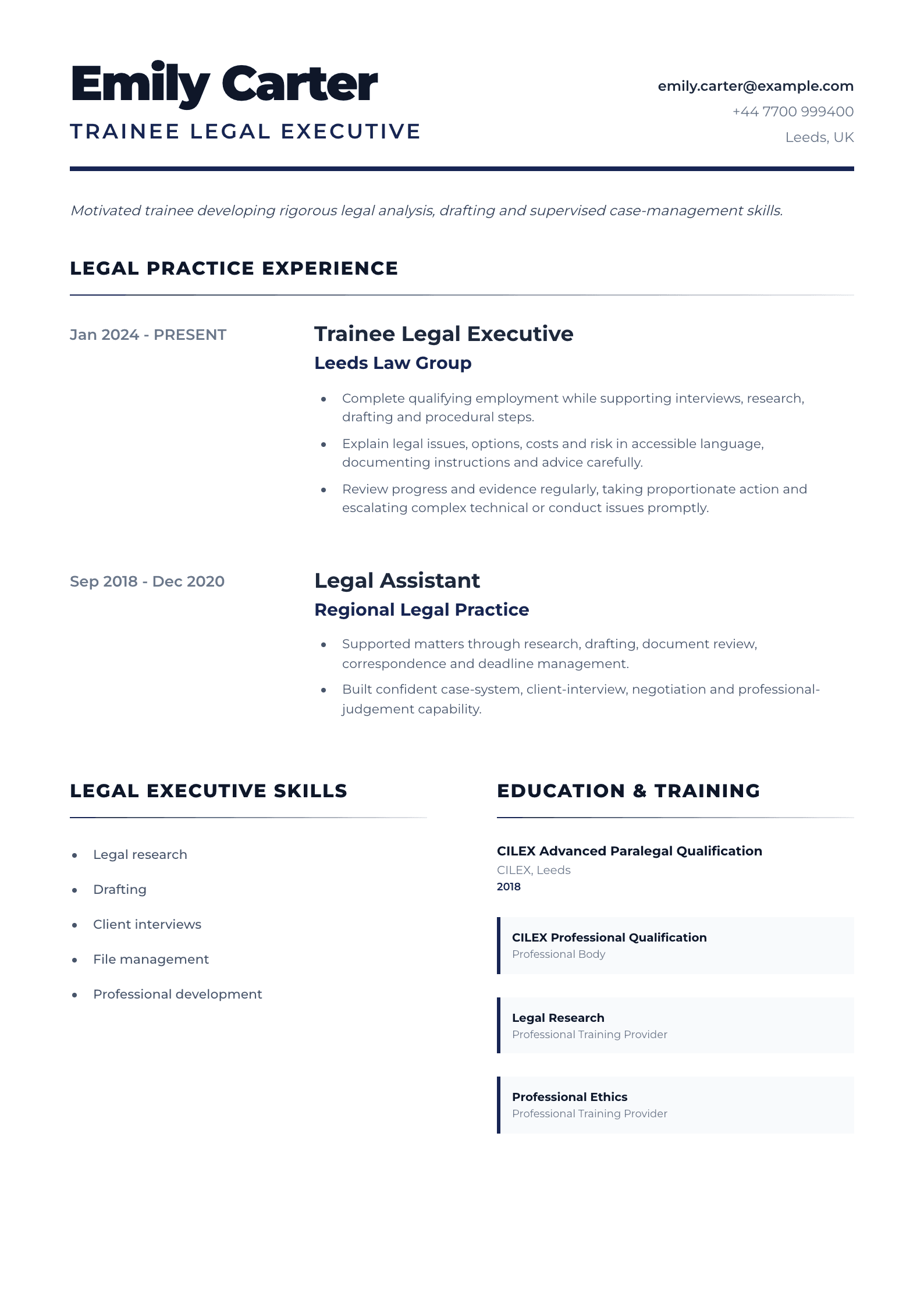 Trainee Legal Executive CV template