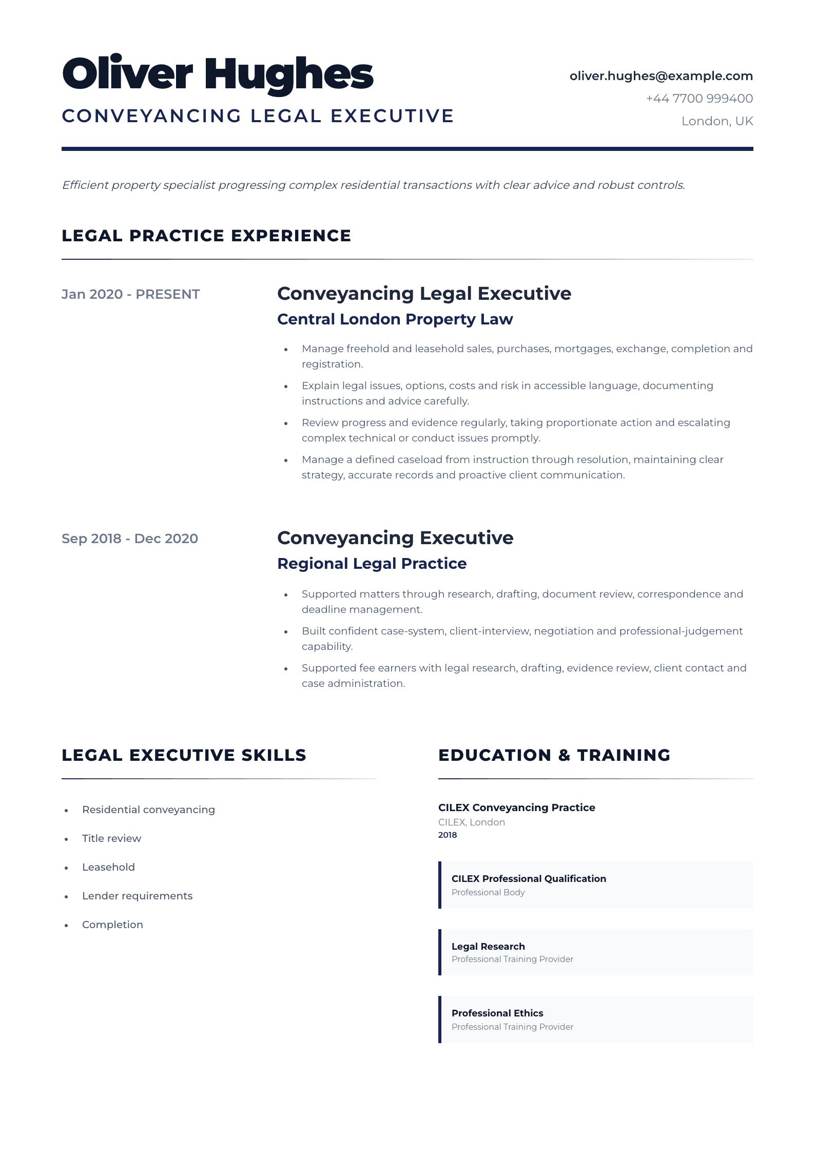 Conveyancing Legal Executive CV template