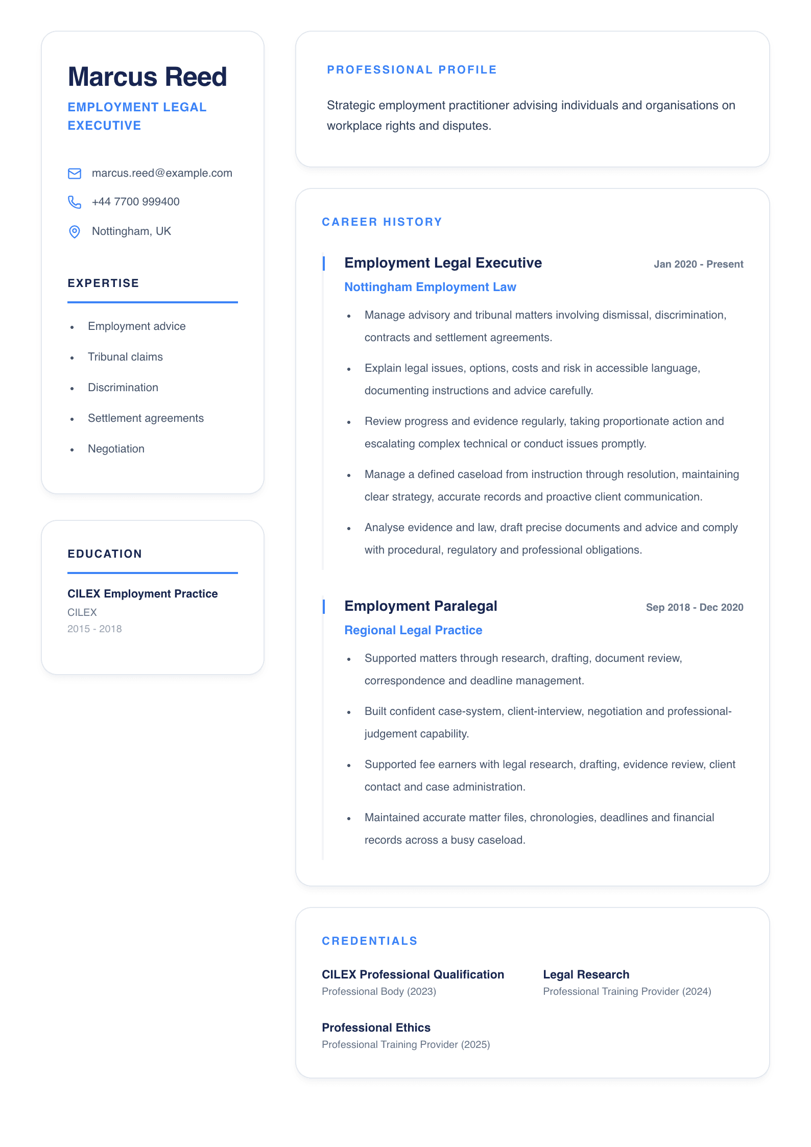 Employment Legal Executive CV template