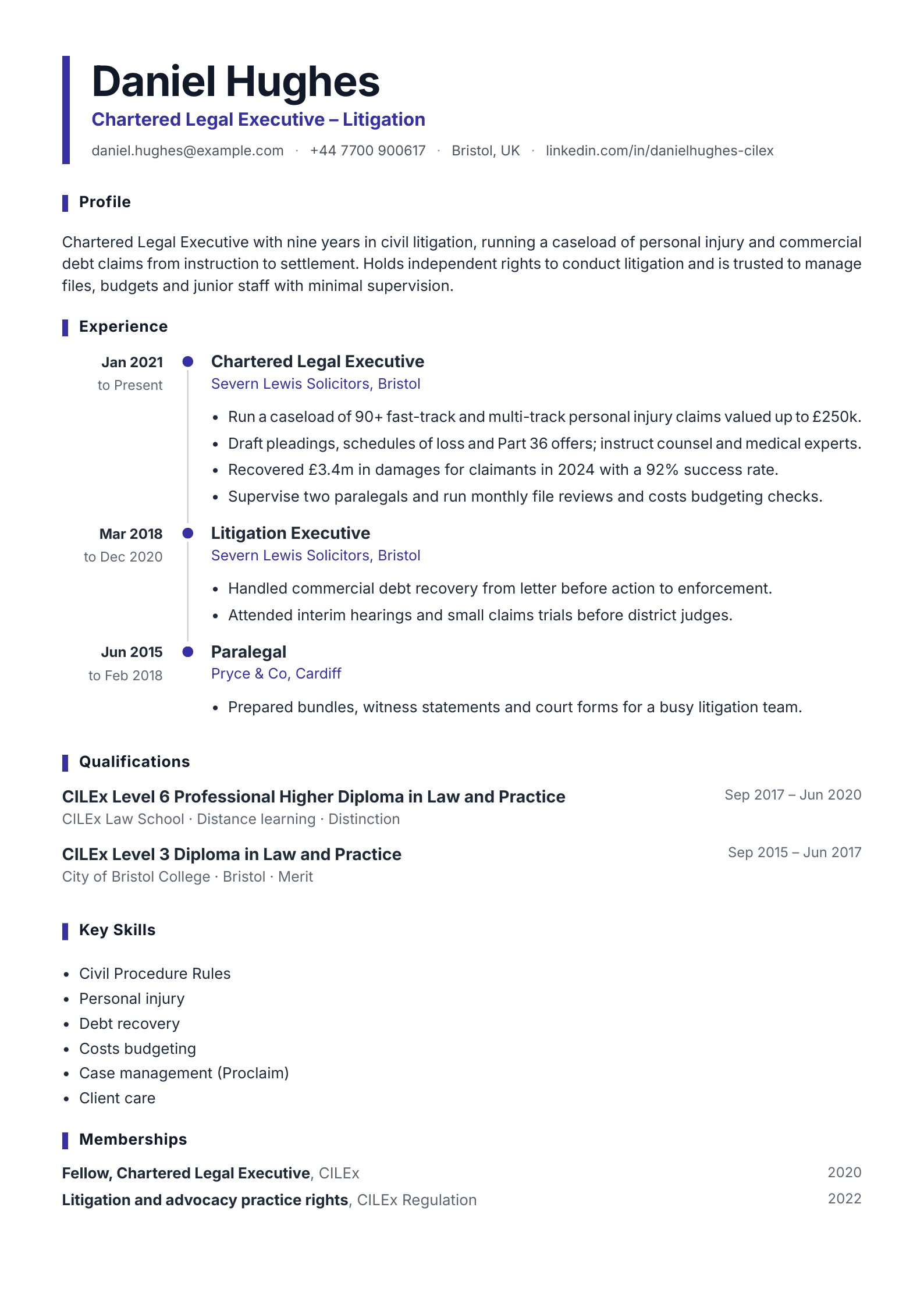 free legal cv template chartered legal executive