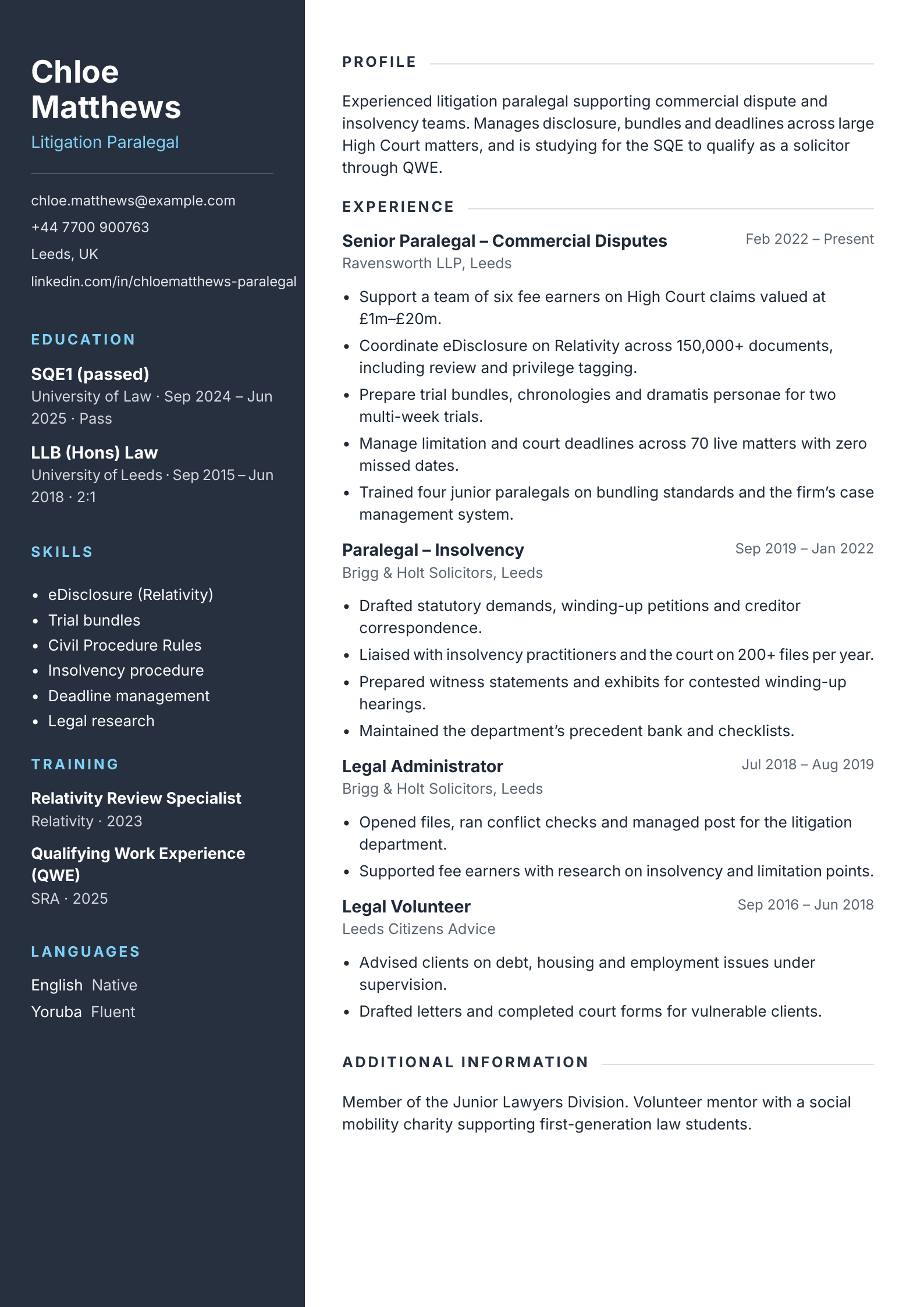 free legal cv template paralegal