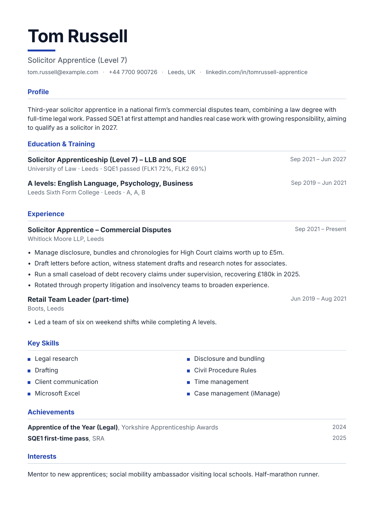 free legal cv template solicitor apprentice