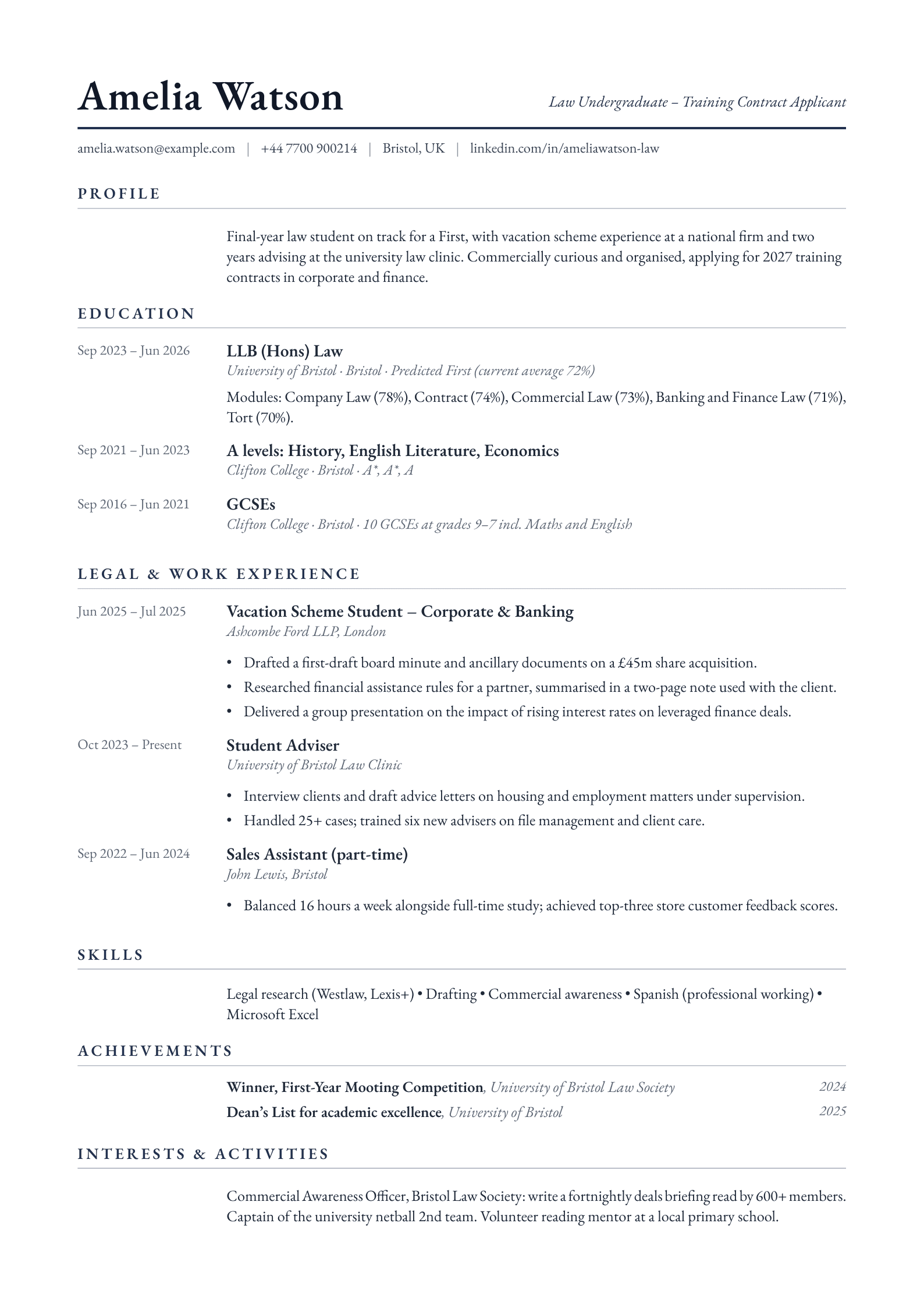 free legal cv template training contract