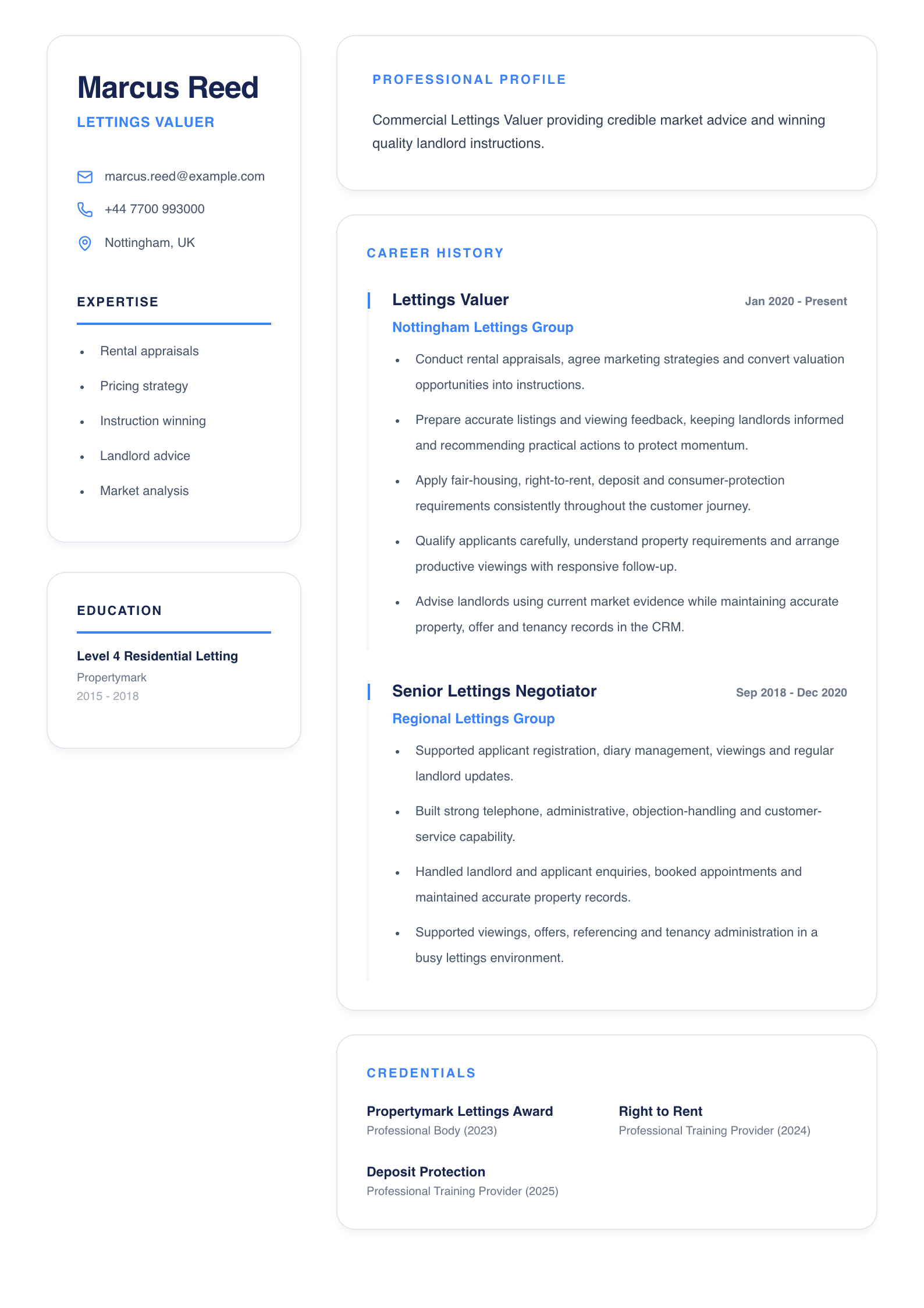 Lettings Valuer CV template