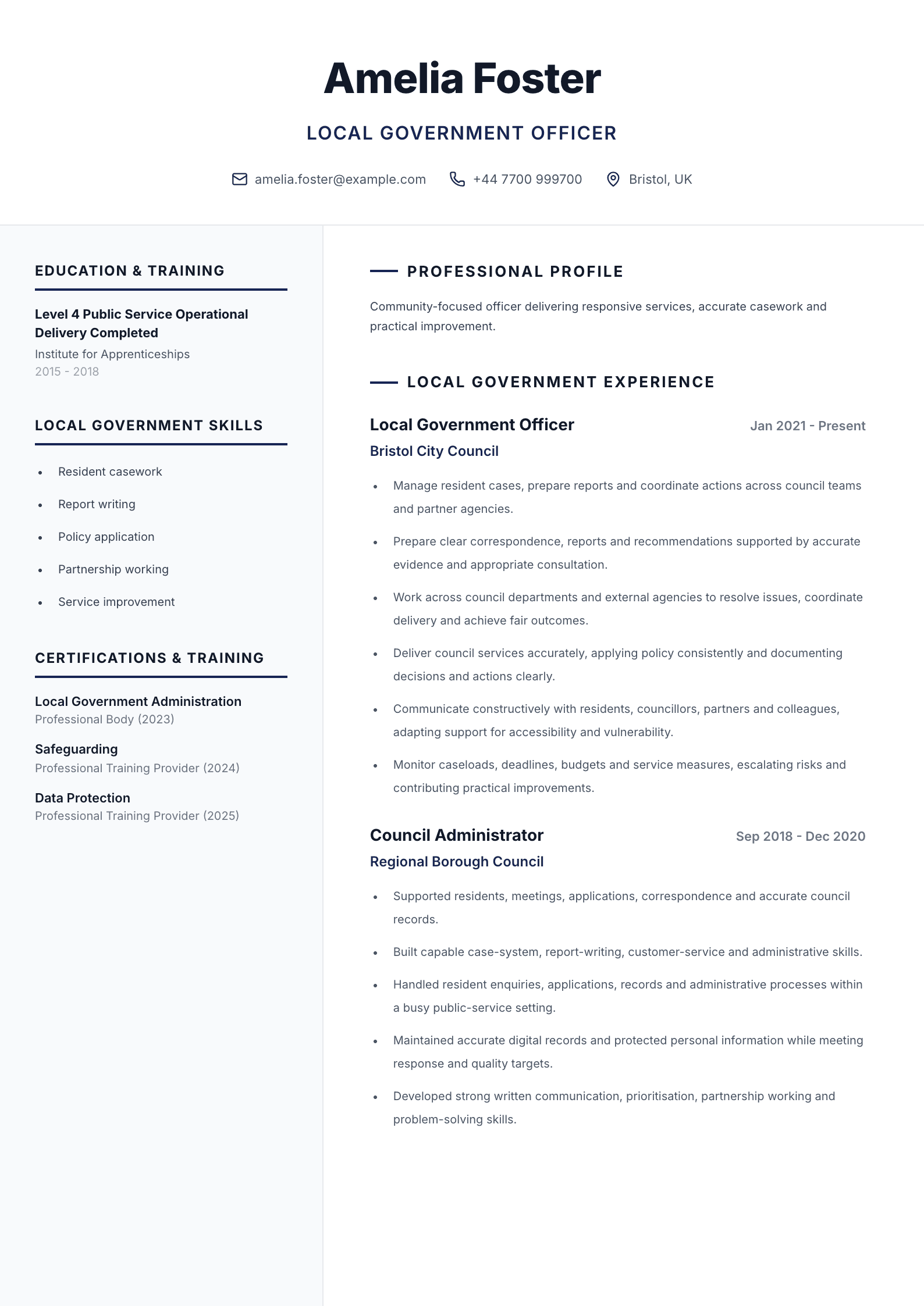 Local government officer CV