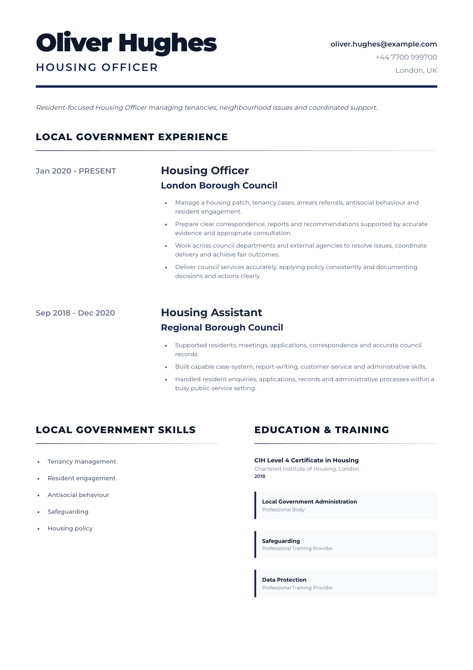 Housing Officer CV template