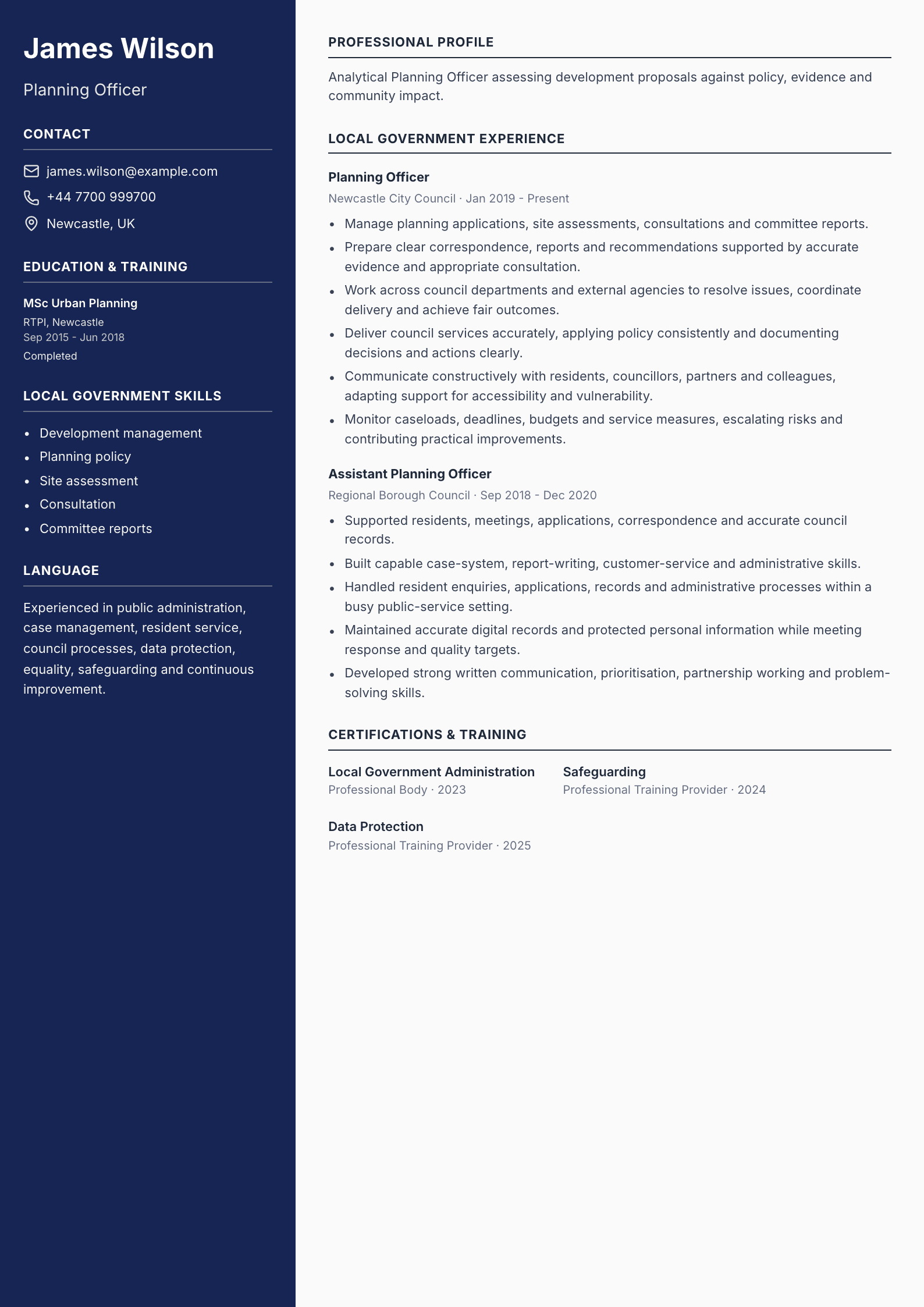 Planning Officer CV template