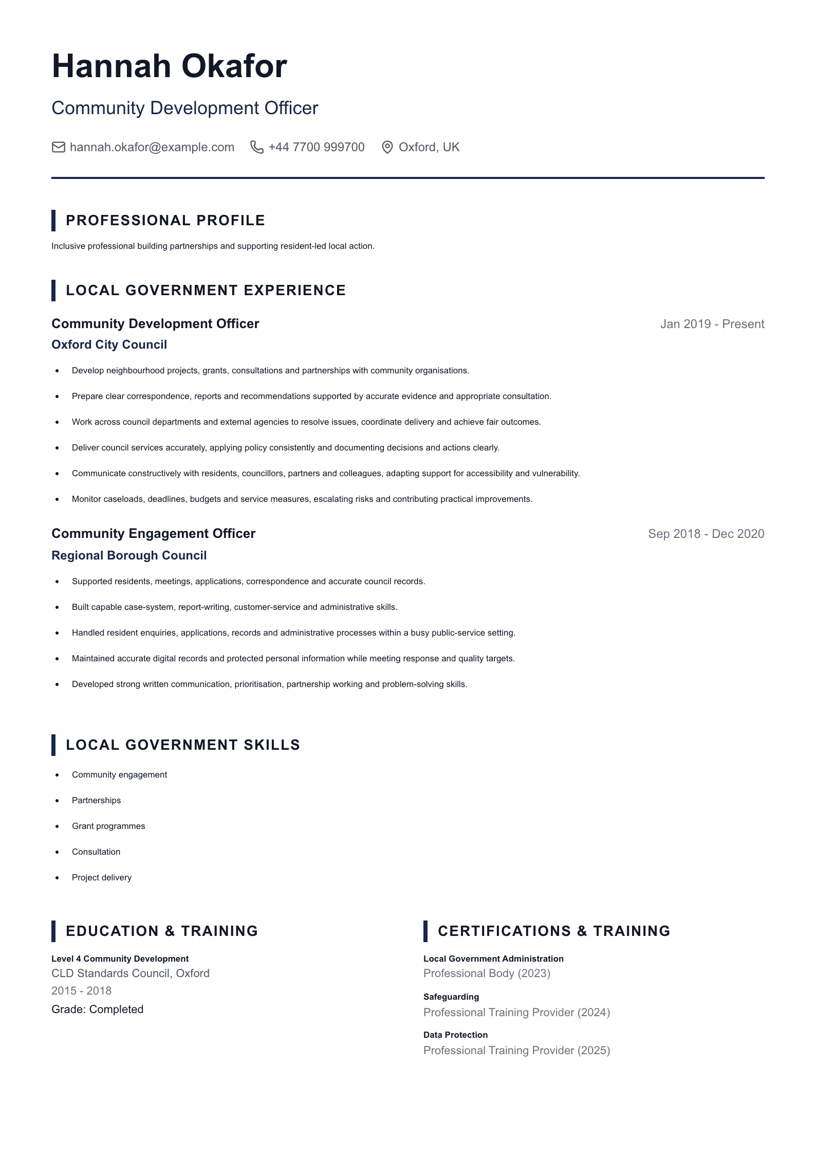 Community Development Officer CV template
