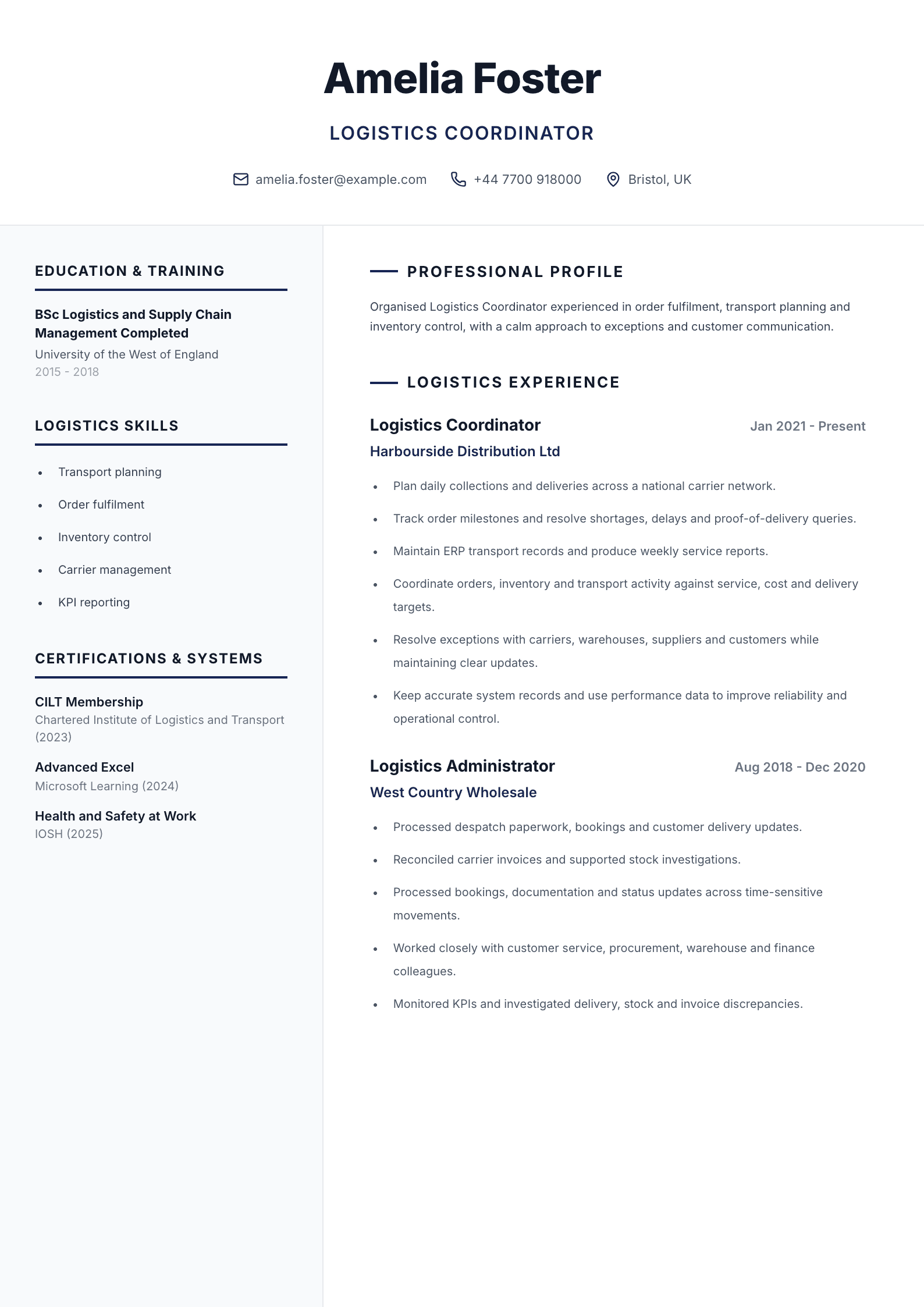 Logistics coordinator CV