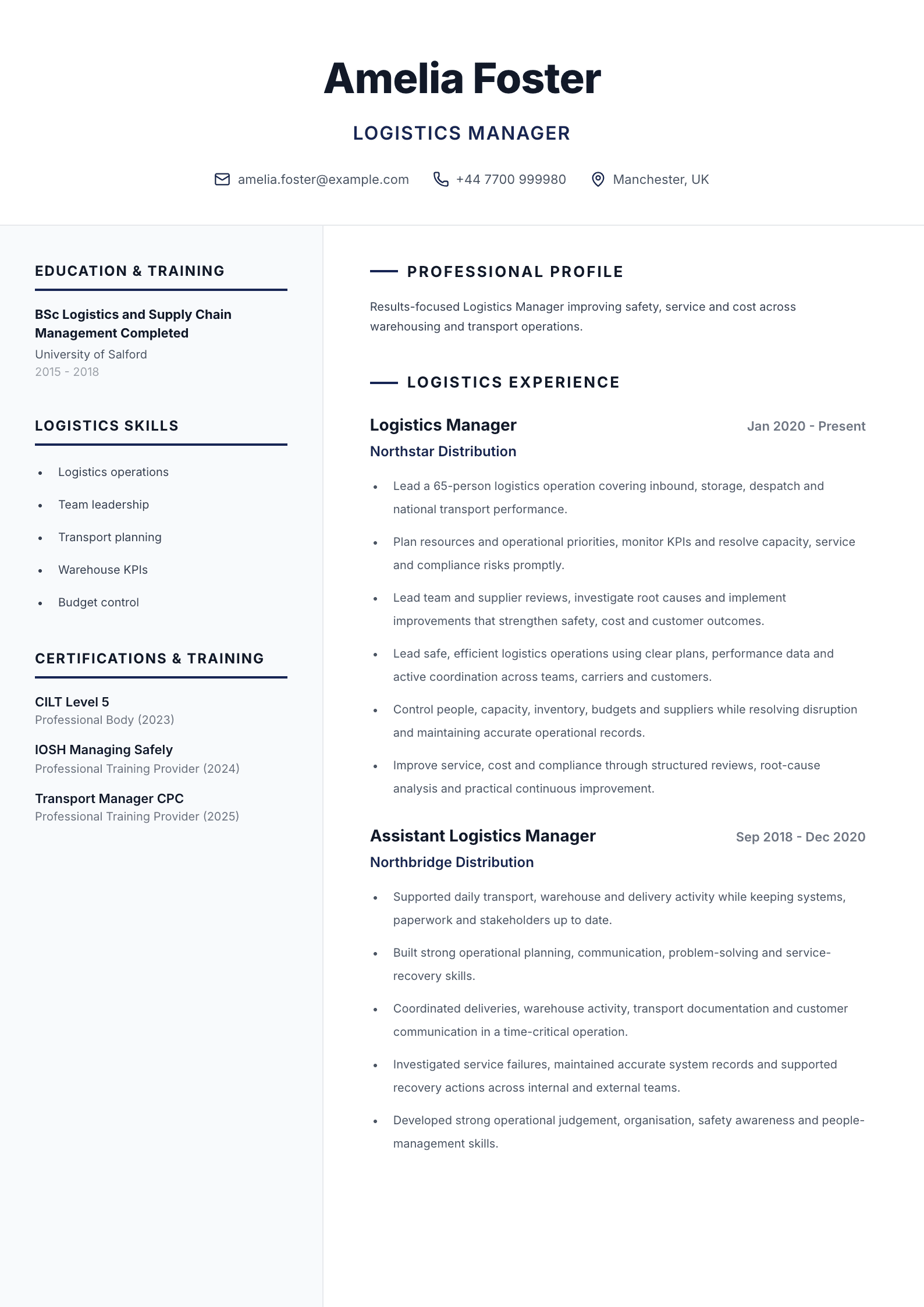 Logistics manager CV