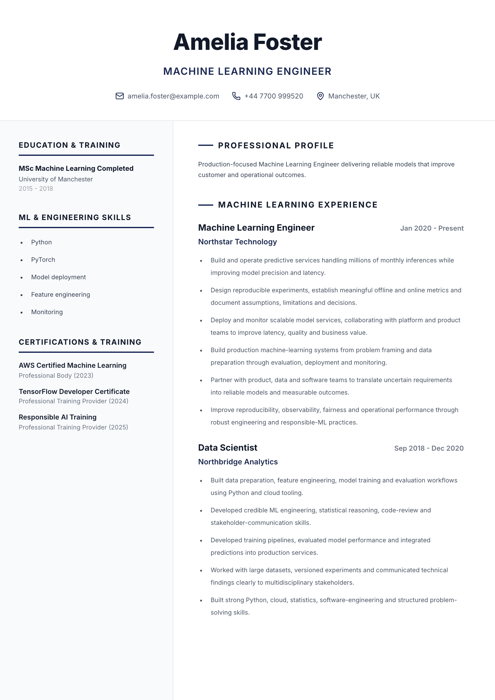 Machine learning engineer CV