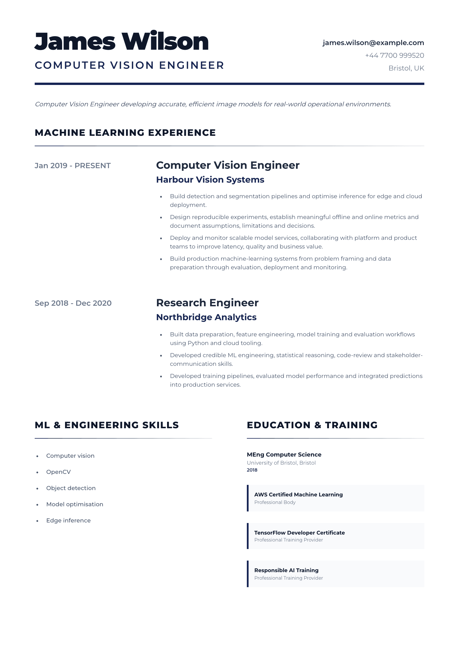 Computer Vision Engineer CV template