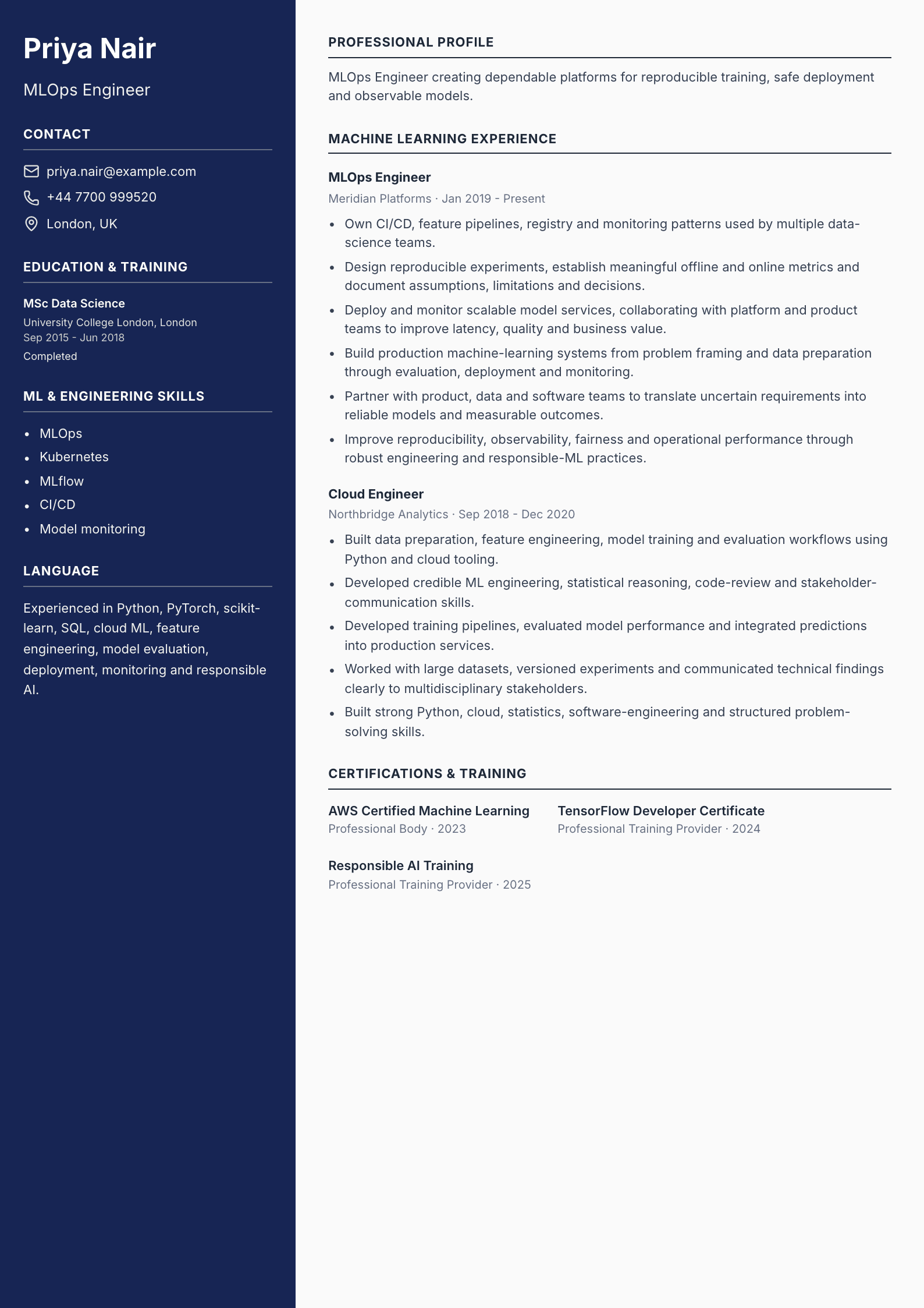 MLOps Engineer CV template